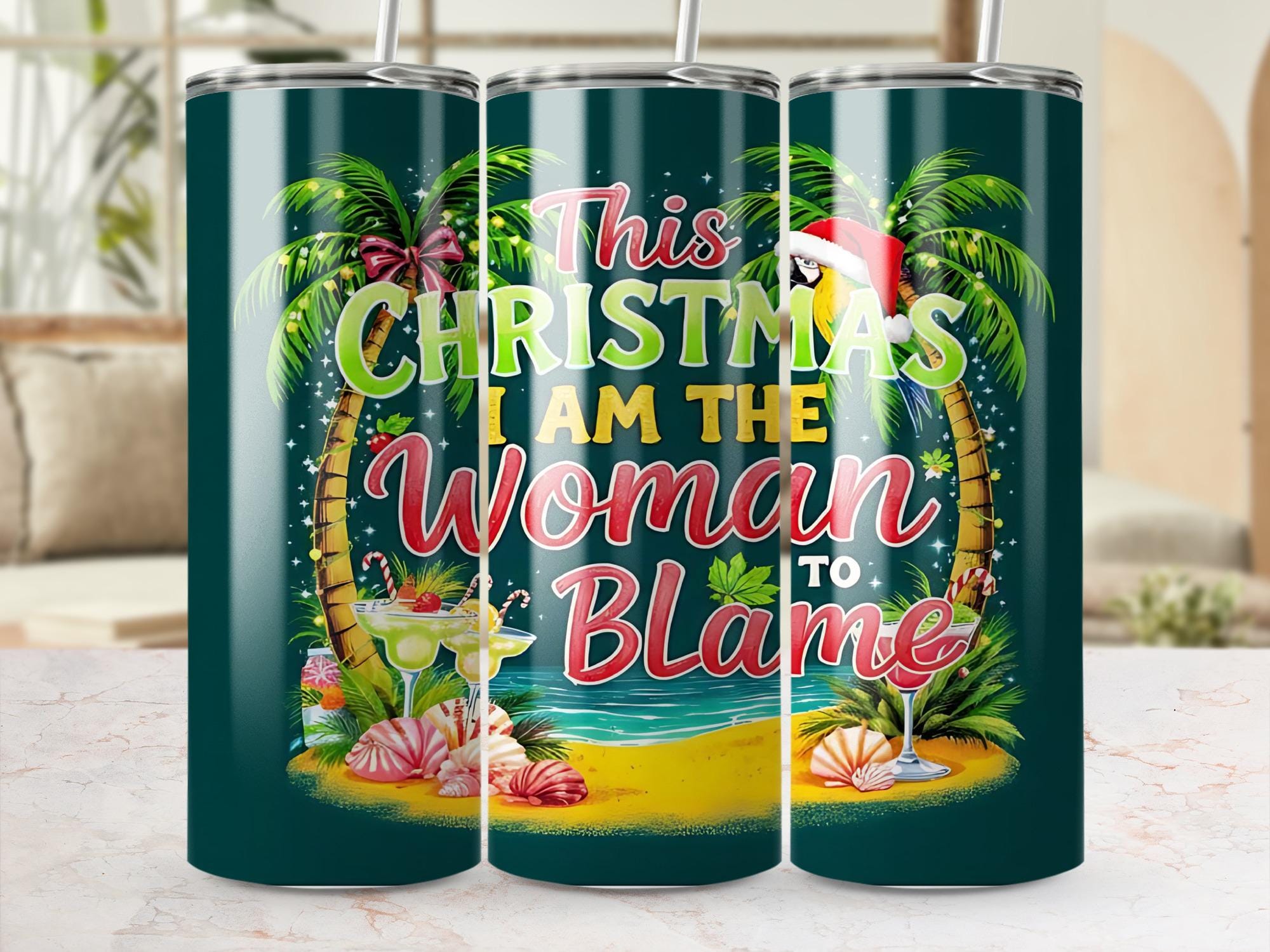 Parrot Santa Hat Tumbler Wrap: Tropical Christmas Design (Digital Download)