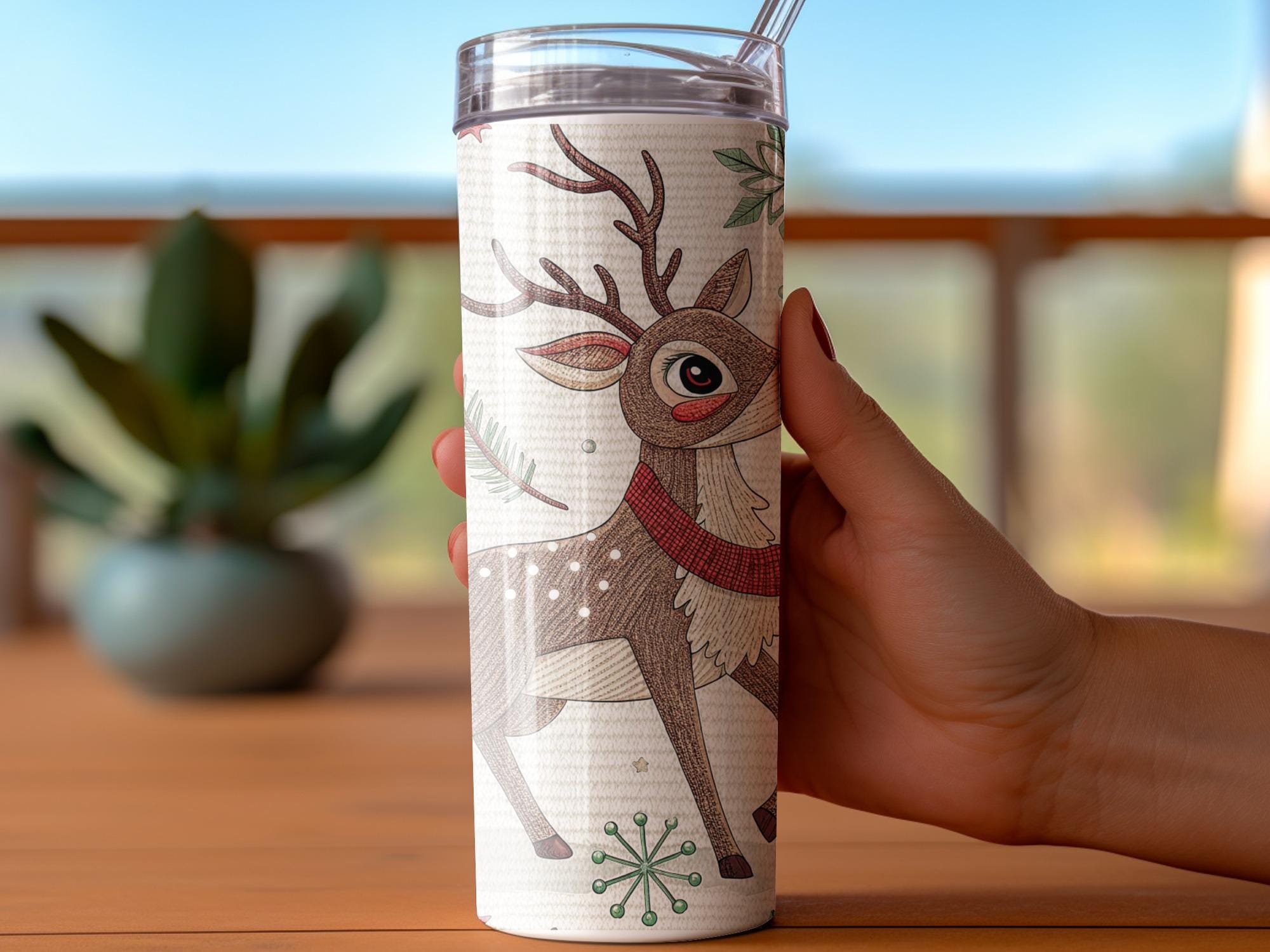 Rudolph Reindeer Tumbler Wrap: Christmas 20oz Skinny Tumbler Design (Digital Download)