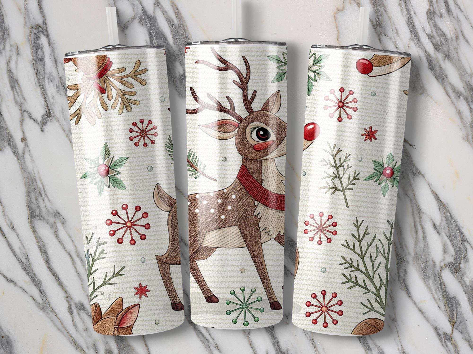 Rudolph Reindeer Tumbler Wrap: Christmas 20oz Skinny Tumbler Design (Digital Download)