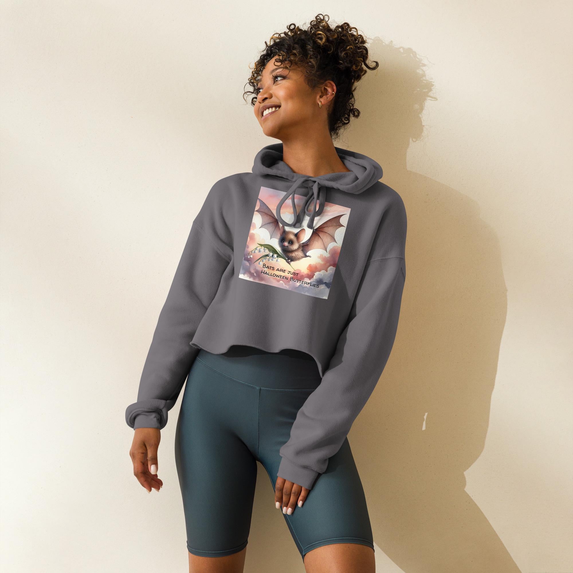Halloween Bat Crop Hoodie: 'Bats are Butterflies' Graphic Sweatshirt
