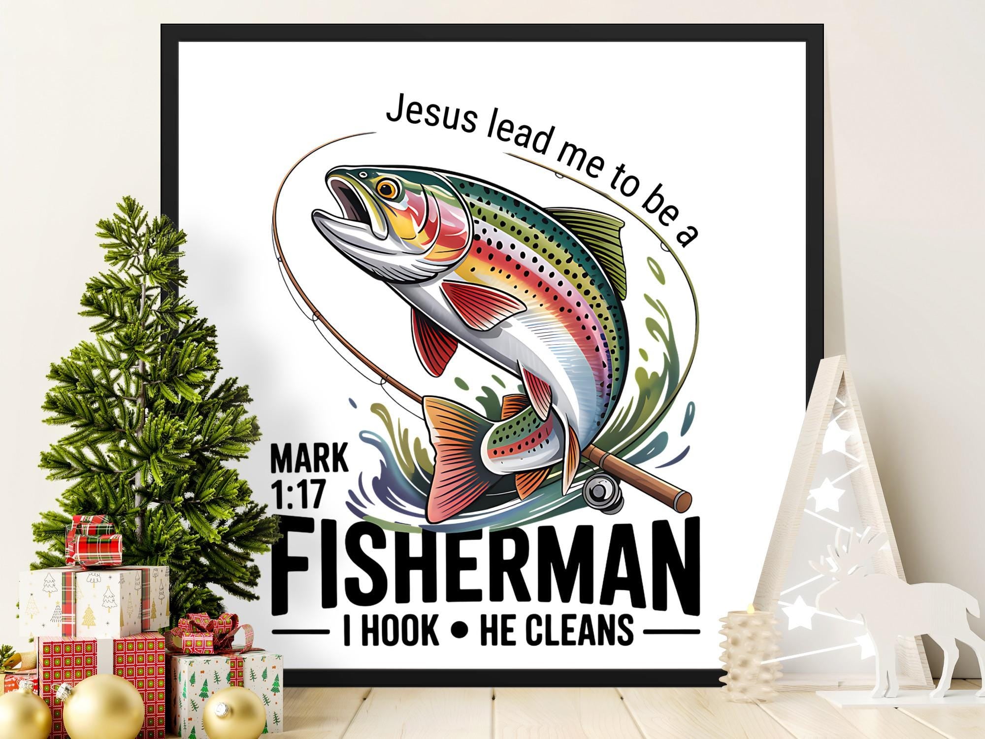 Christian Fishing Design: Jesus Lead Me, Fisherman Art (PNG Digital Download)