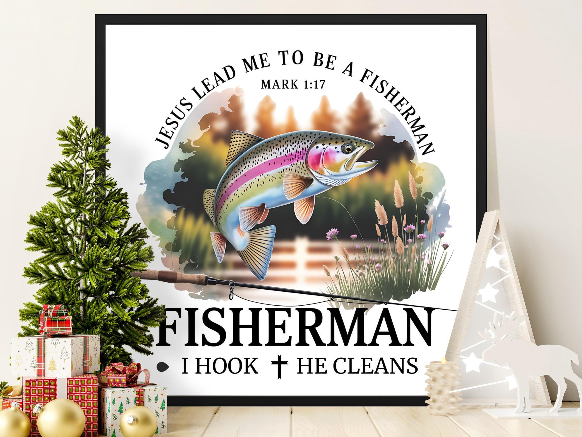 Rainbow Trout Fisherman PNG: Jesus Lead Me Sublimation Design (Digital Download)
