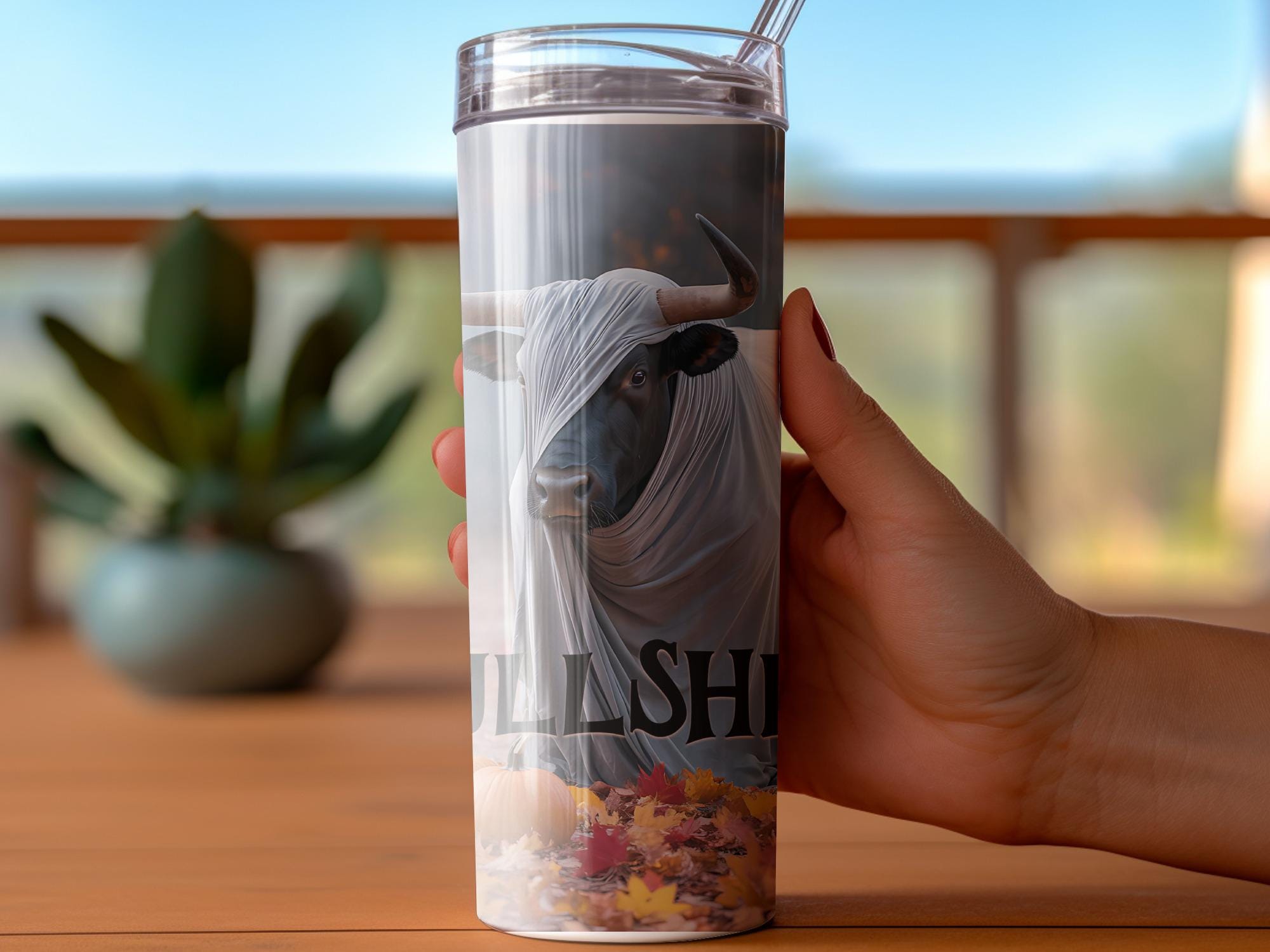 Funny Bull Ghost 20oz Tumbler Wrap: Halloween Pumpkin PNG (Digital Download)