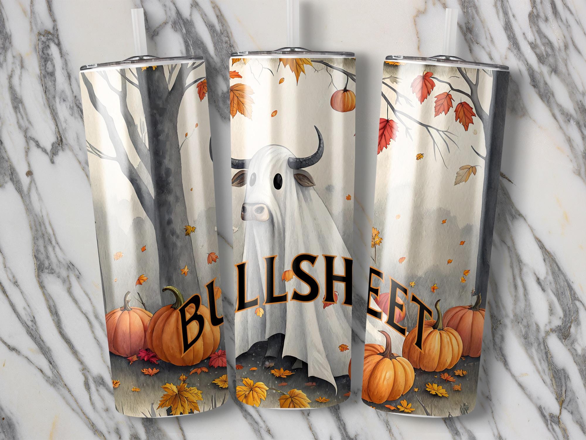 Ghost Cow Tumbler Wrap: Funny Halloween 20oz Skinny Tumbler Design (Digital Download)