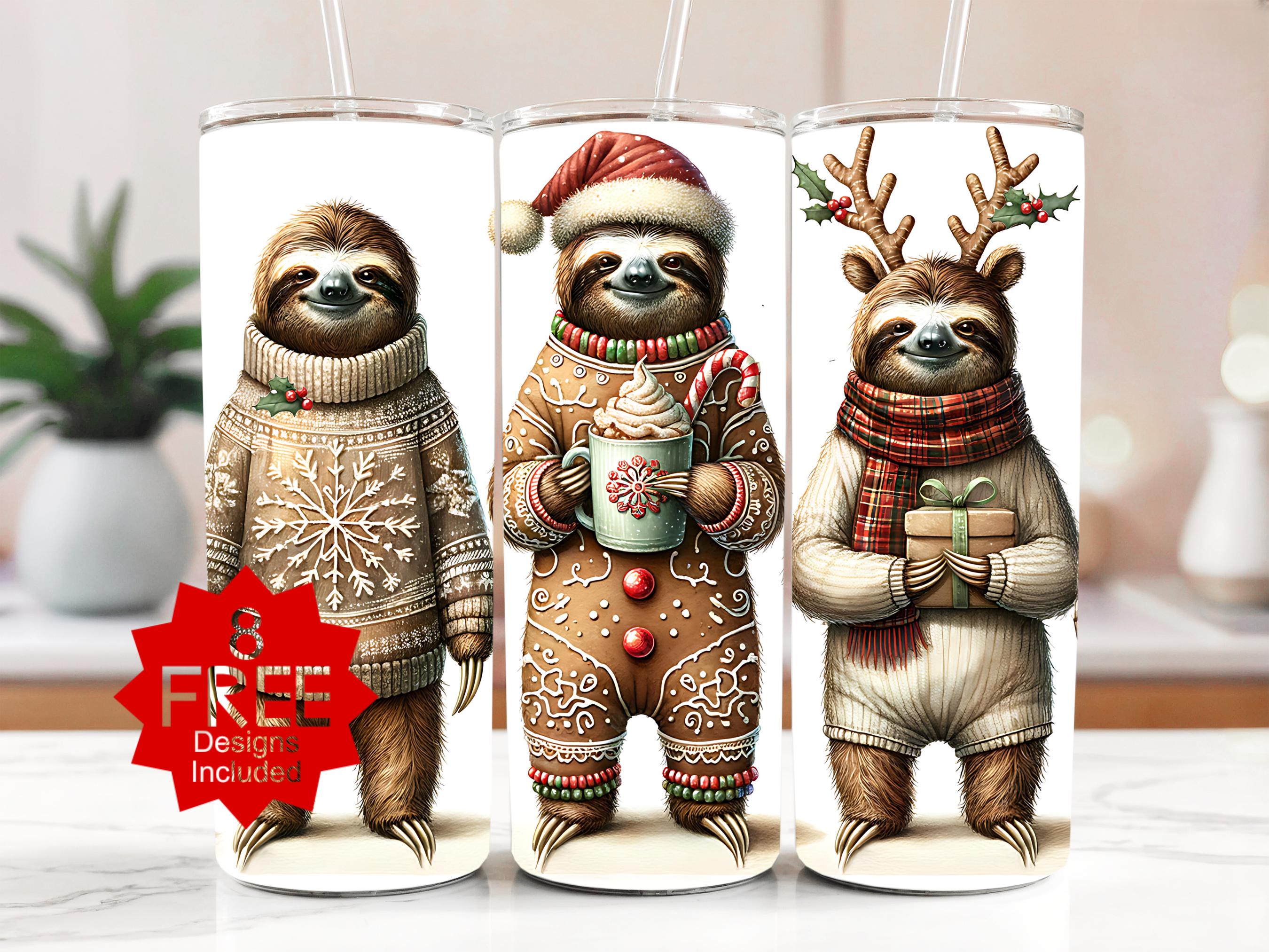 Christmas Sloth Tumbler Wrap: Holiday 20oz Skinny Tumbler PNG (Digital Download)