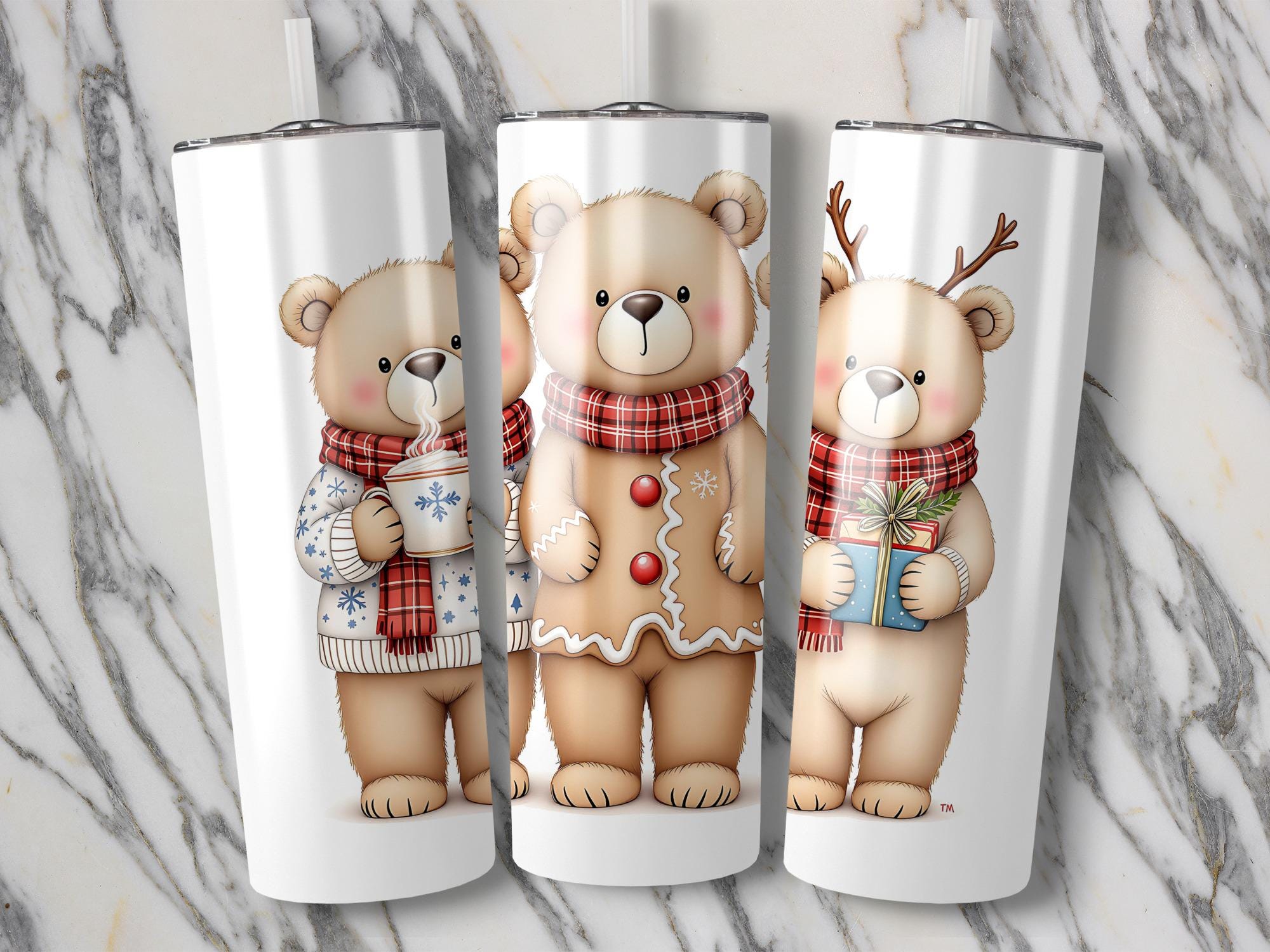 Christmas Bear Tumbler Wrap: Holiday PNG Sublimation Design (Digital Download)