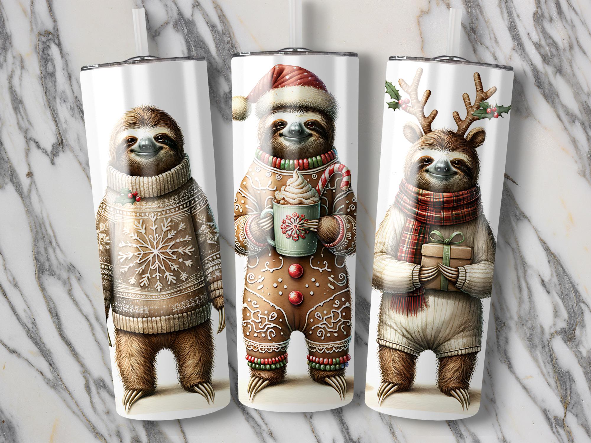 Christmas Sloth Tumbler Wrap: Holiday 20oz Skinny Tumbler PNG (Digital Download)