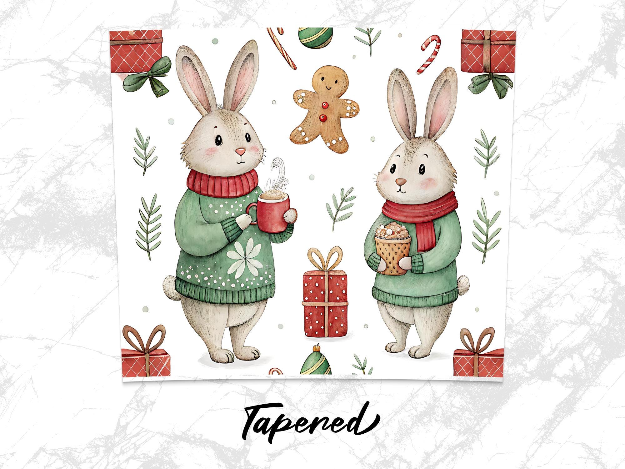 Christmas Bunny Tumbler Wrap: Winter Rabbit Sublimation Design (PNG)