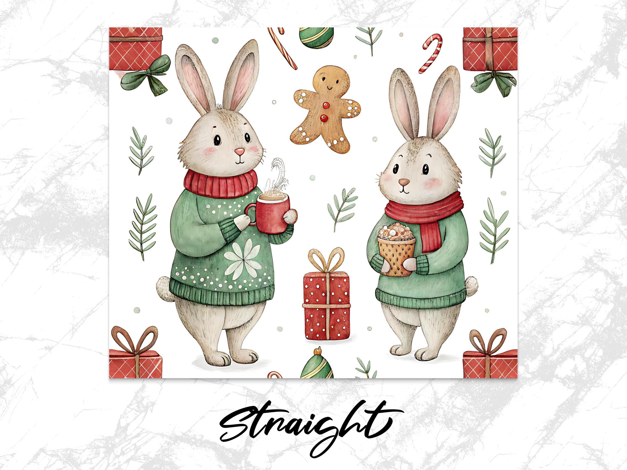 Christmas Bunny Tumbler Wrap: Winter Rabbit Sublimation Design (PNG)