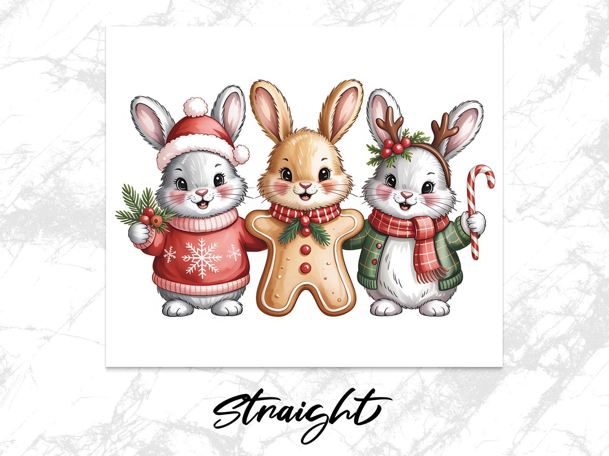 Christmas Bunnies 20oz Tumbler Wrap: Holiday Rabbit PNG (Digital Download)