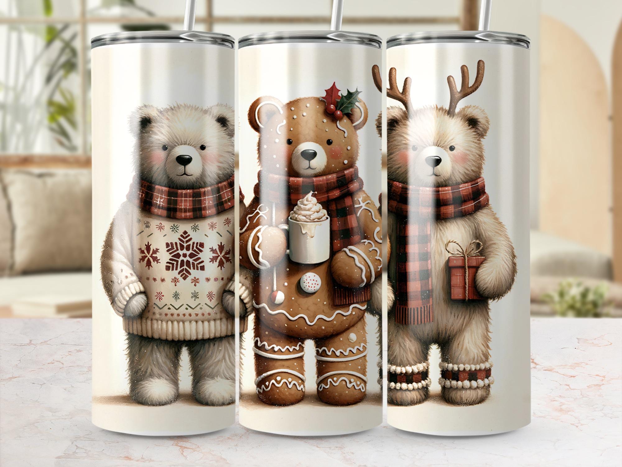 Christmas Bear Tumbler Wrap: Holiday Sublimation Design (Digital Download)