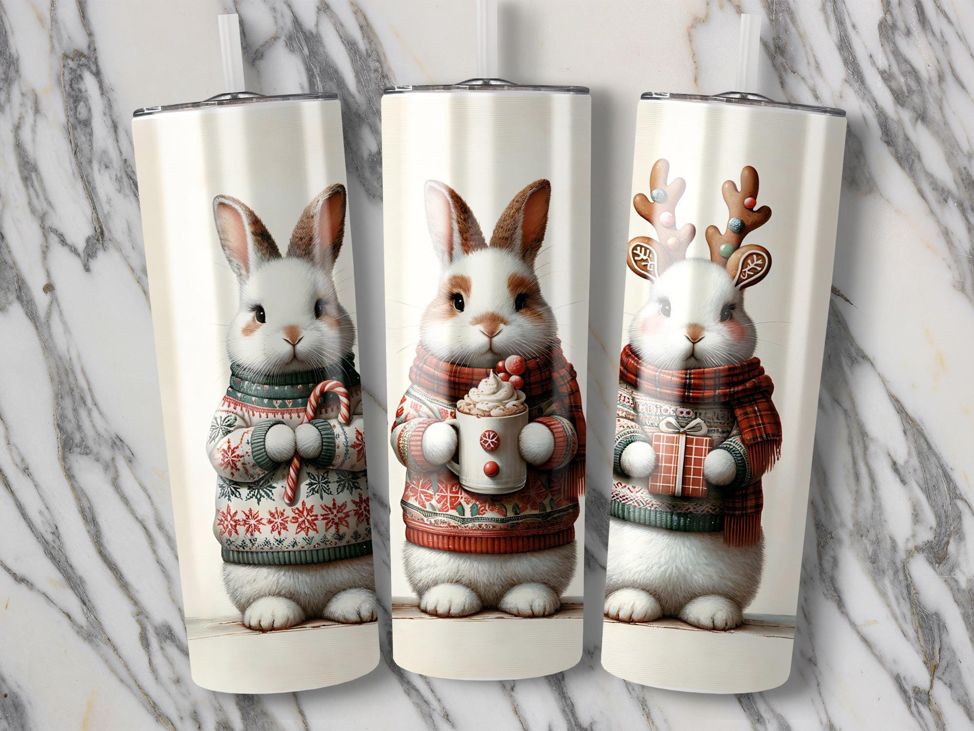 Christmas Bunny 20oz Tumbler Wrap: Winter Animal PNG (Digital Download)