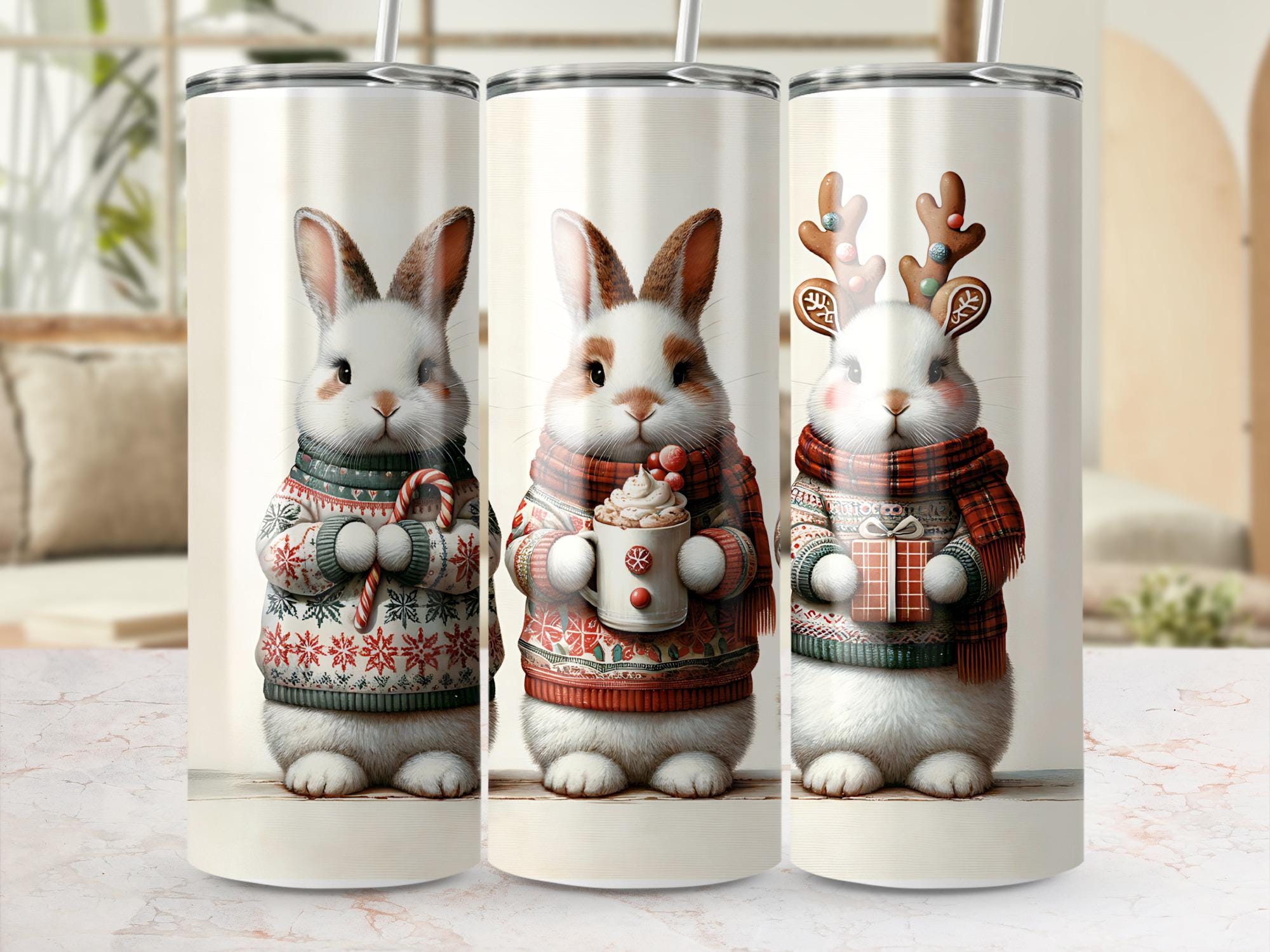 Christmas Bunny 20oz Tumbler Wrap: Winter Animal PNG (Digital Download)