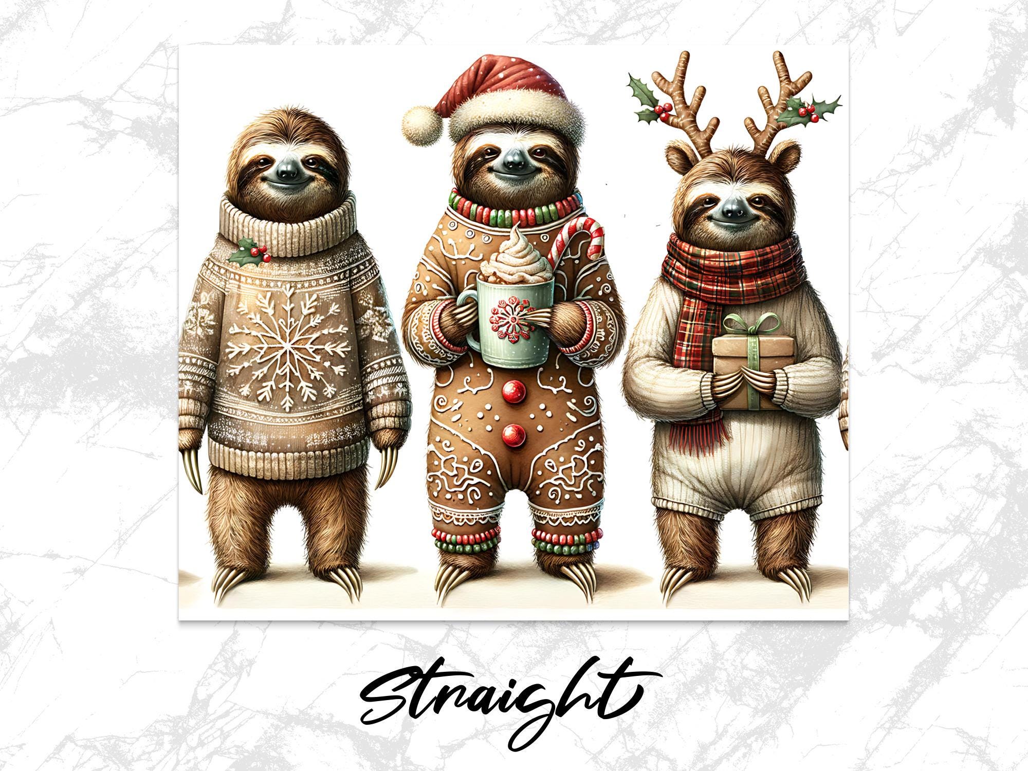 Christmas Sloth Tumbler Wrap: Holiday 20oz Skinny Tumbler PNG (Digital Download)