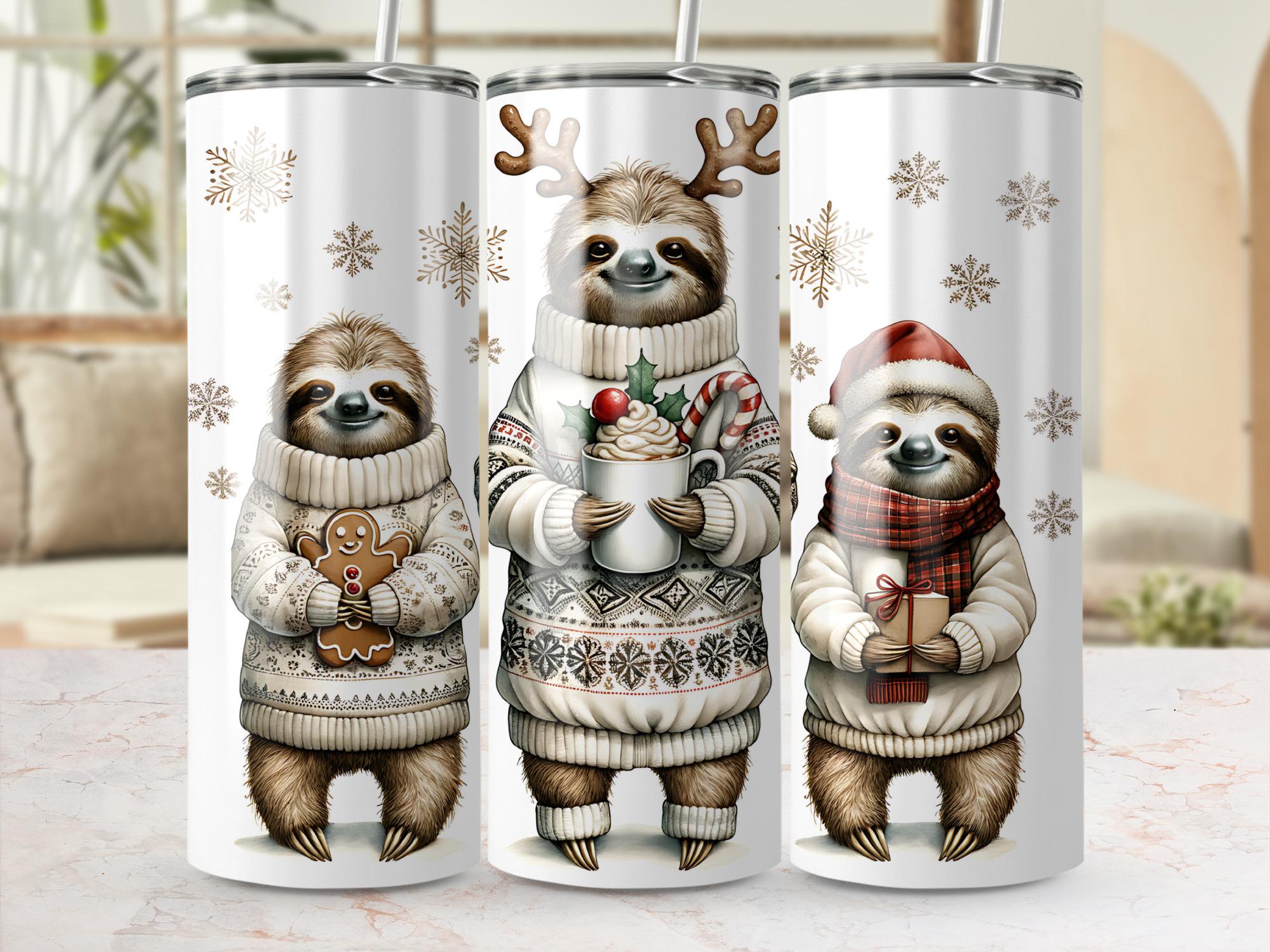 Christmas Sloth 20oz Tumbler Wrap: Festive Holiday PNG (Digital Download)