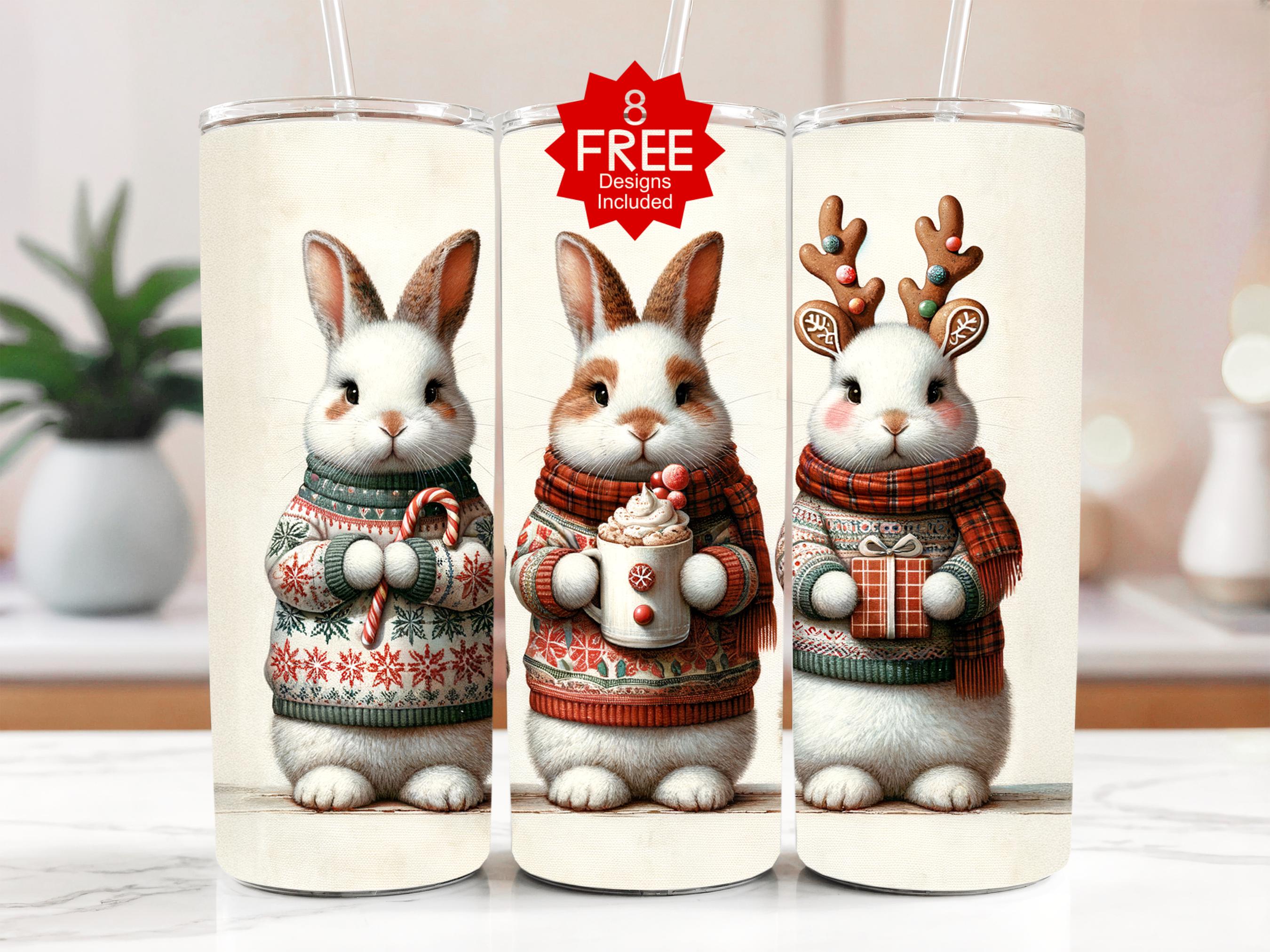 Christmas Bunny 20oz Tumbler Wrap: Winter Animal PNG (Digital Download)