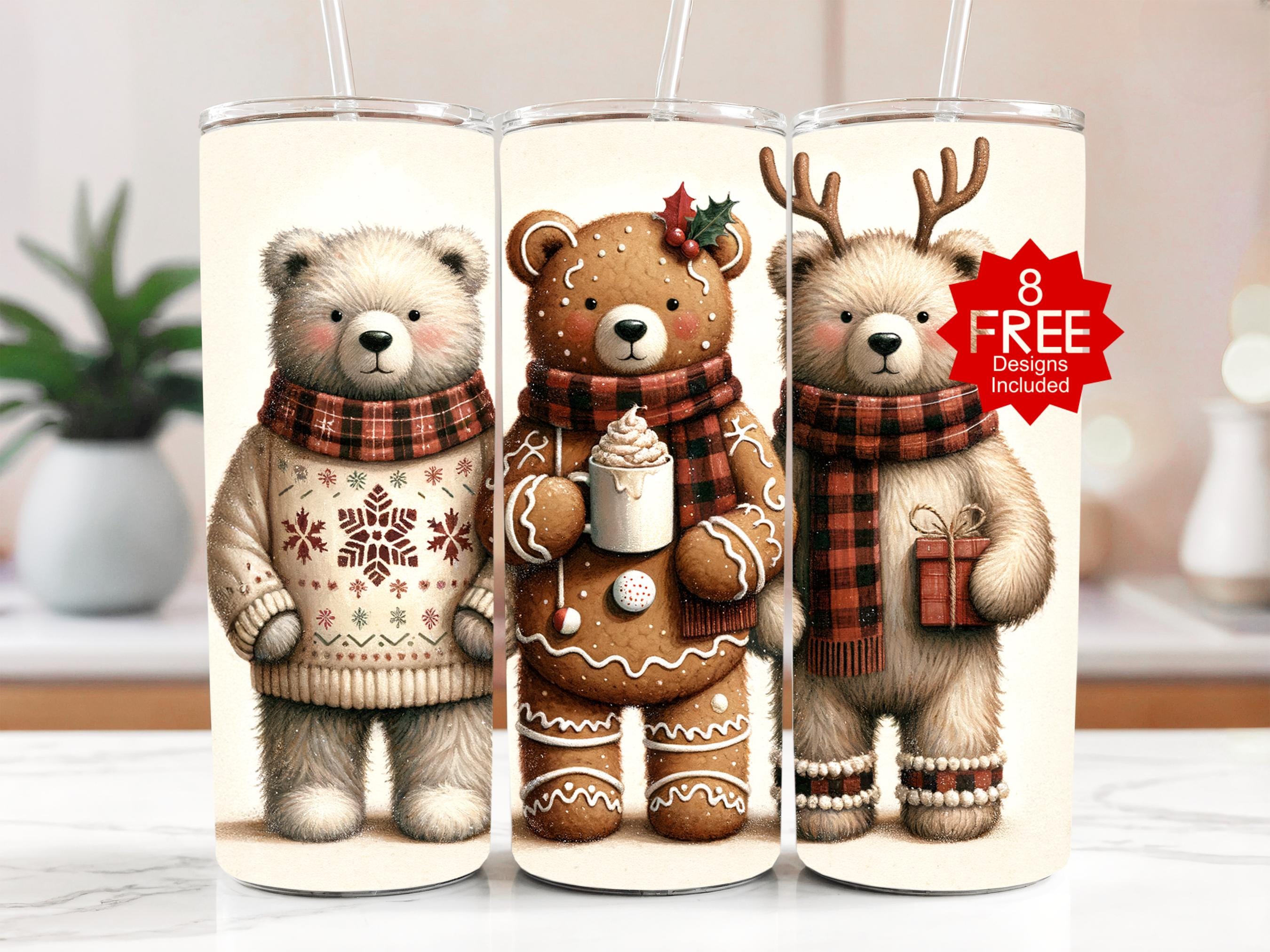 Christmas Bear Tumbler Wrap: Holiday Sublimation Design (Digital Download)