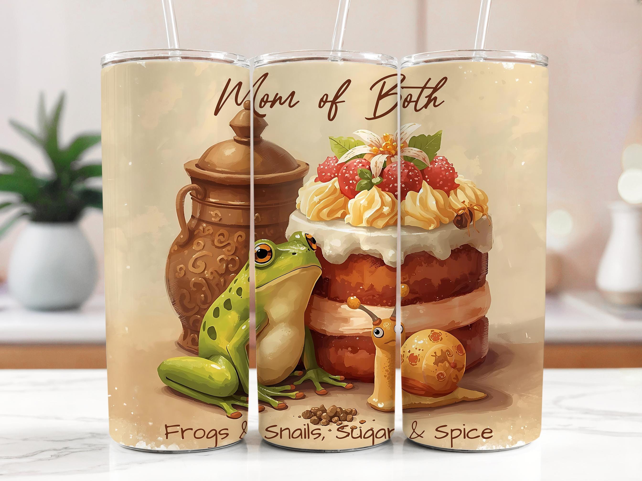Mom of Both Tumbler Wrap: Frog, Snail, Cake Design (PNG Digital Download)