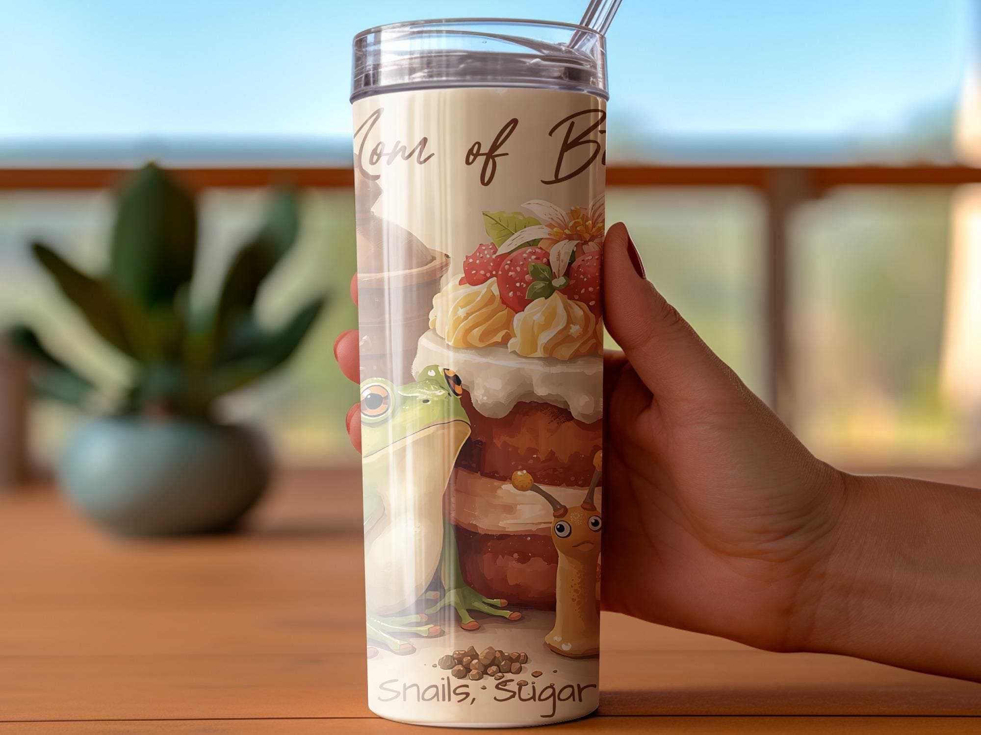 Mom of Both Tumbler Wrap: Frog, Snail, Cake Design (PNG Digital Download)