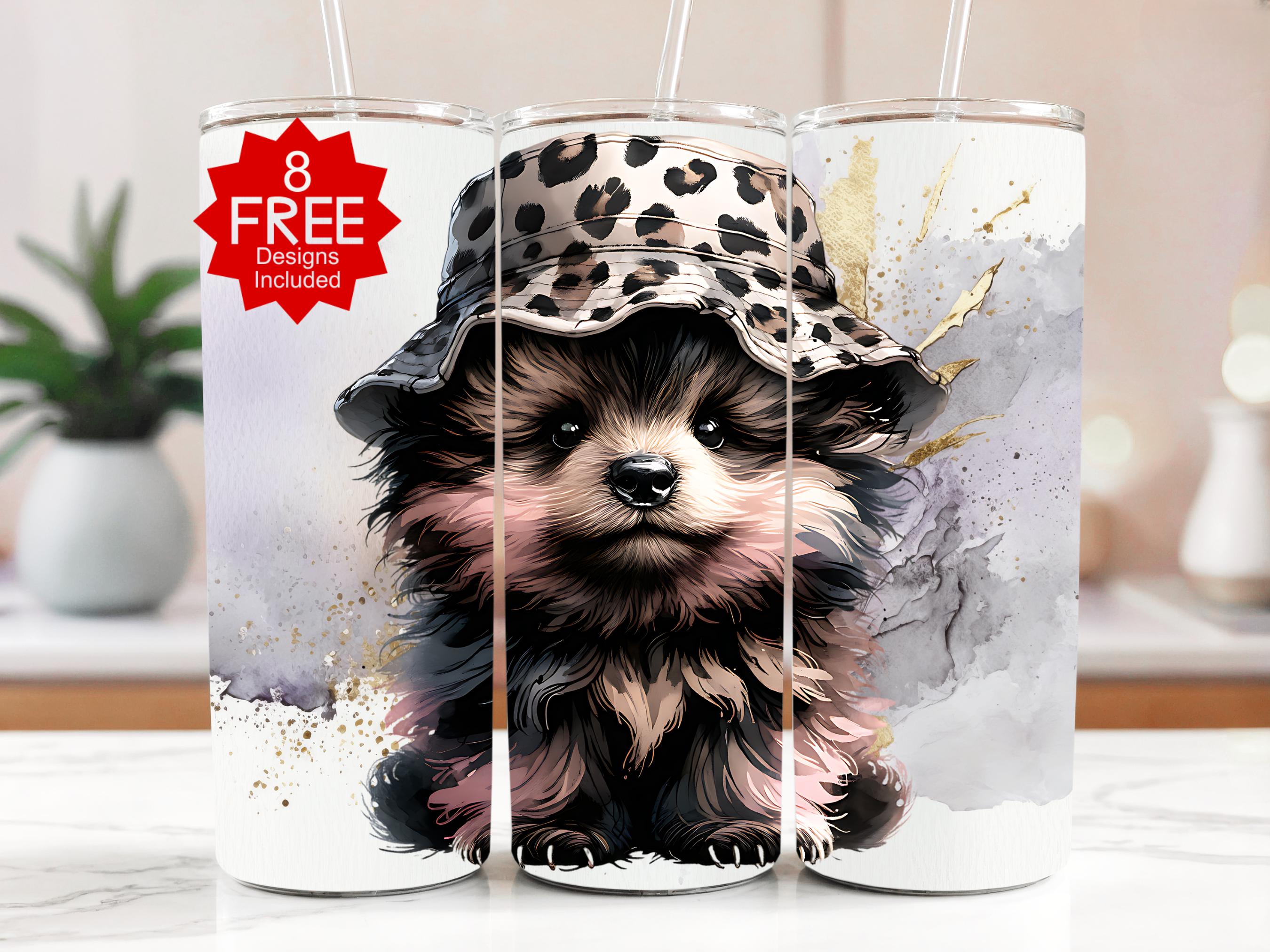 Leopard Hat Dog PNG: Funny Puppy Tumbler Wrap (Digital Download)
