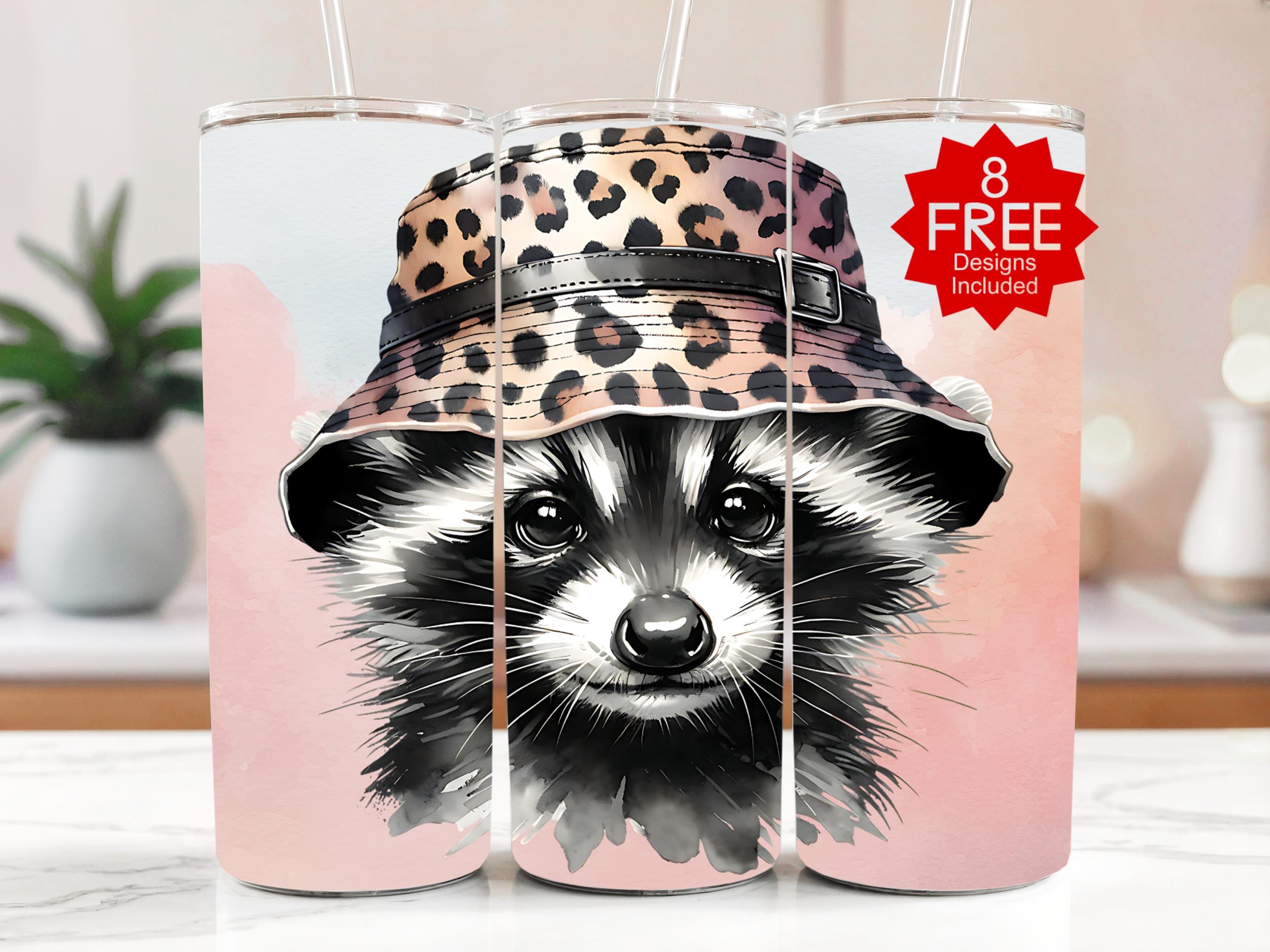 Raccoon in Leopard Bucket Hat Tumbler Wrap Design (PNG Digital Download)
