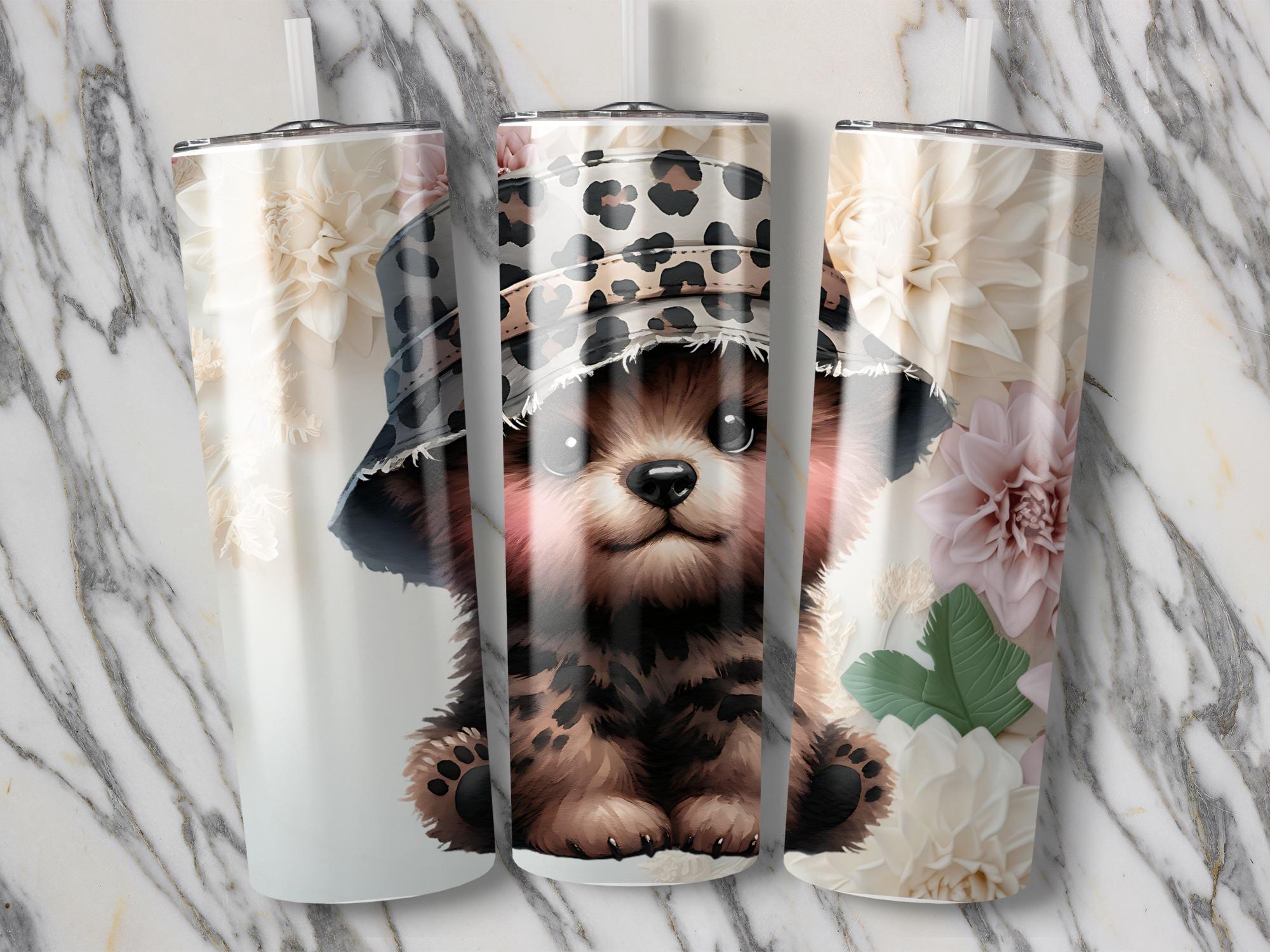 Floral Bear Leopard Hat Tumbler Wrap: Nursery Decor (Digital Download)