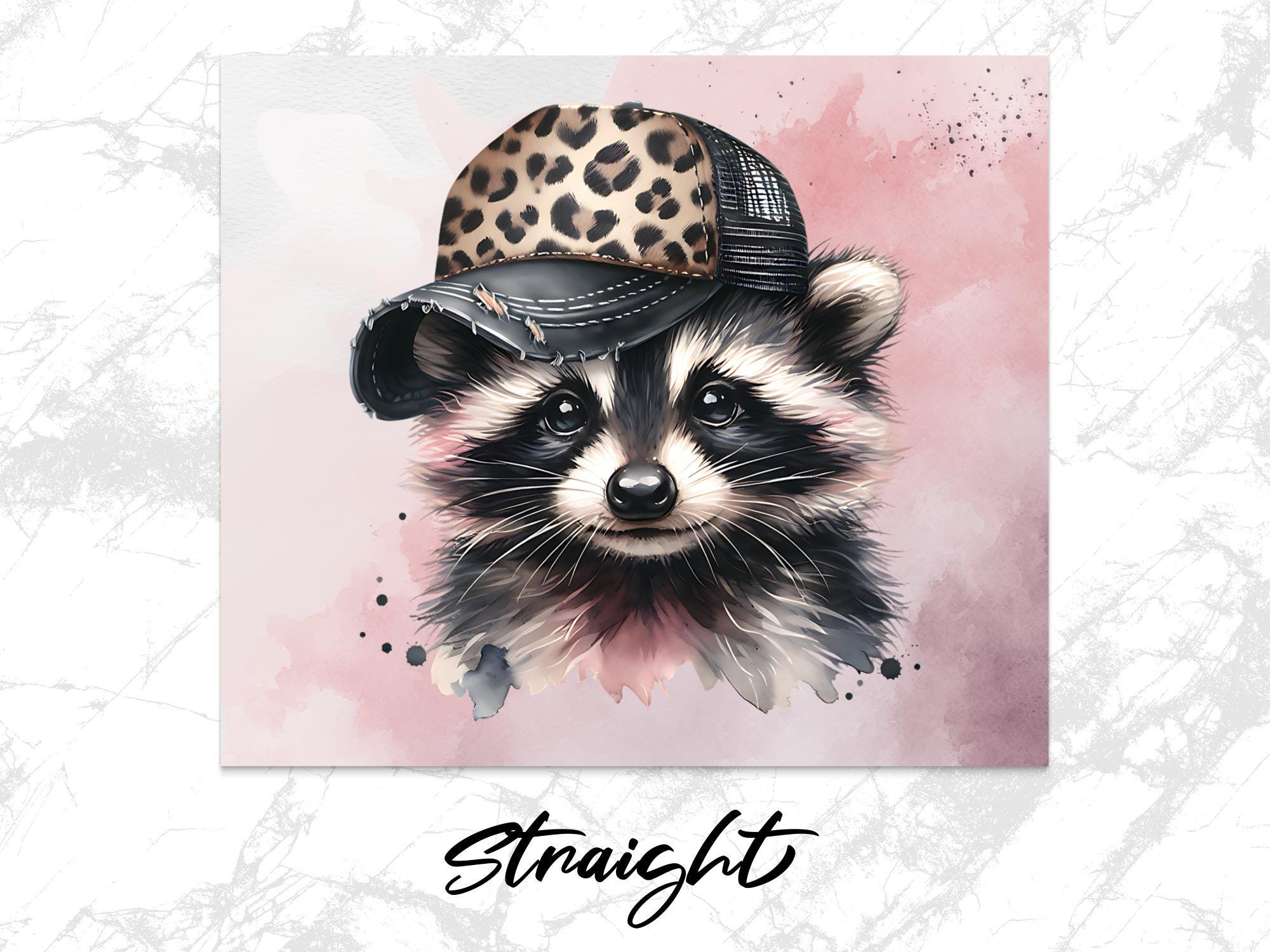 Raccoon Leopard Hat 20oz Tumbler Wrap: Girly Animal PNG (Digital Download)