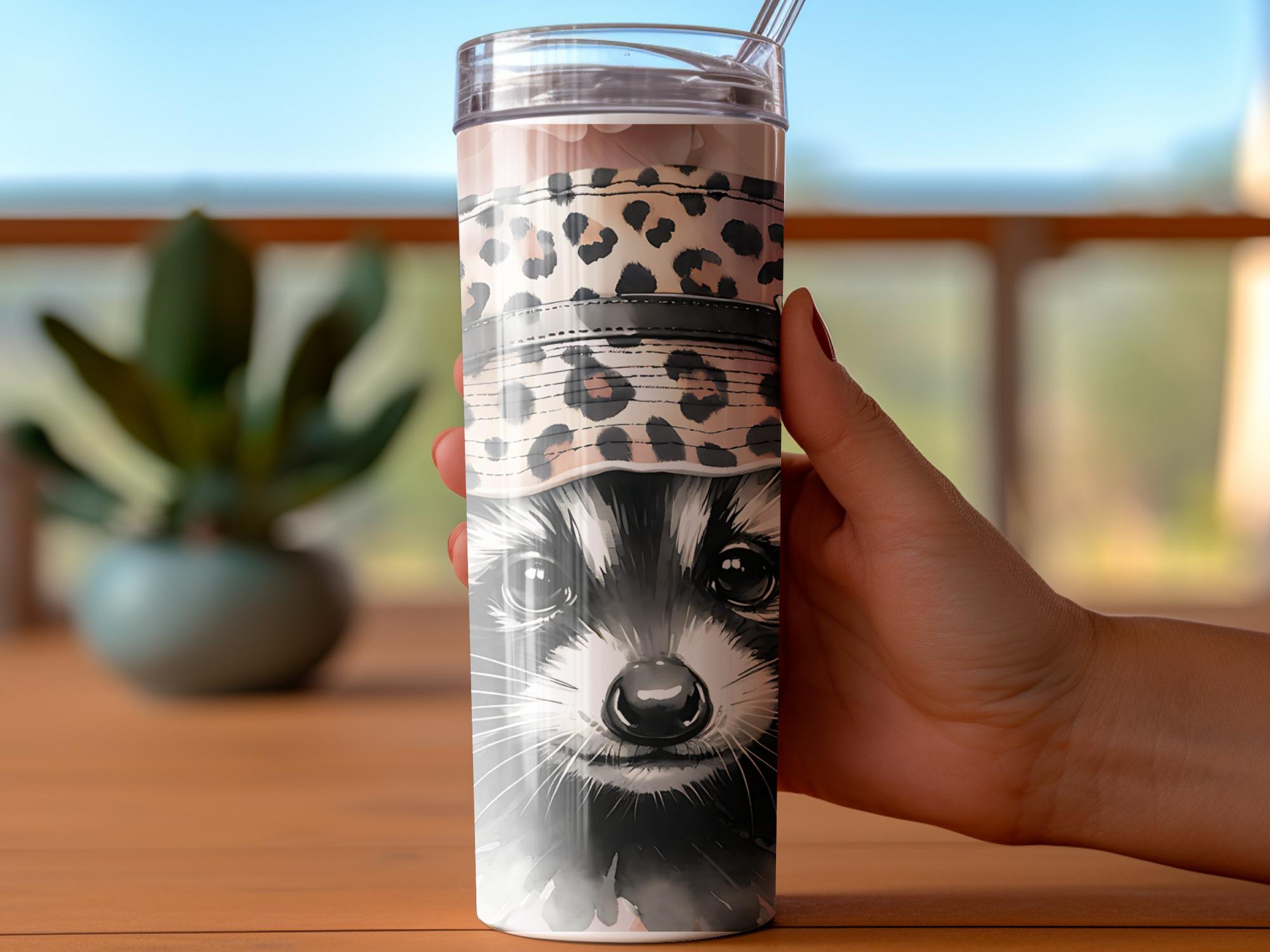 Raccoon in Leopard Hat Tumbler Wrap Design (Digital Download)