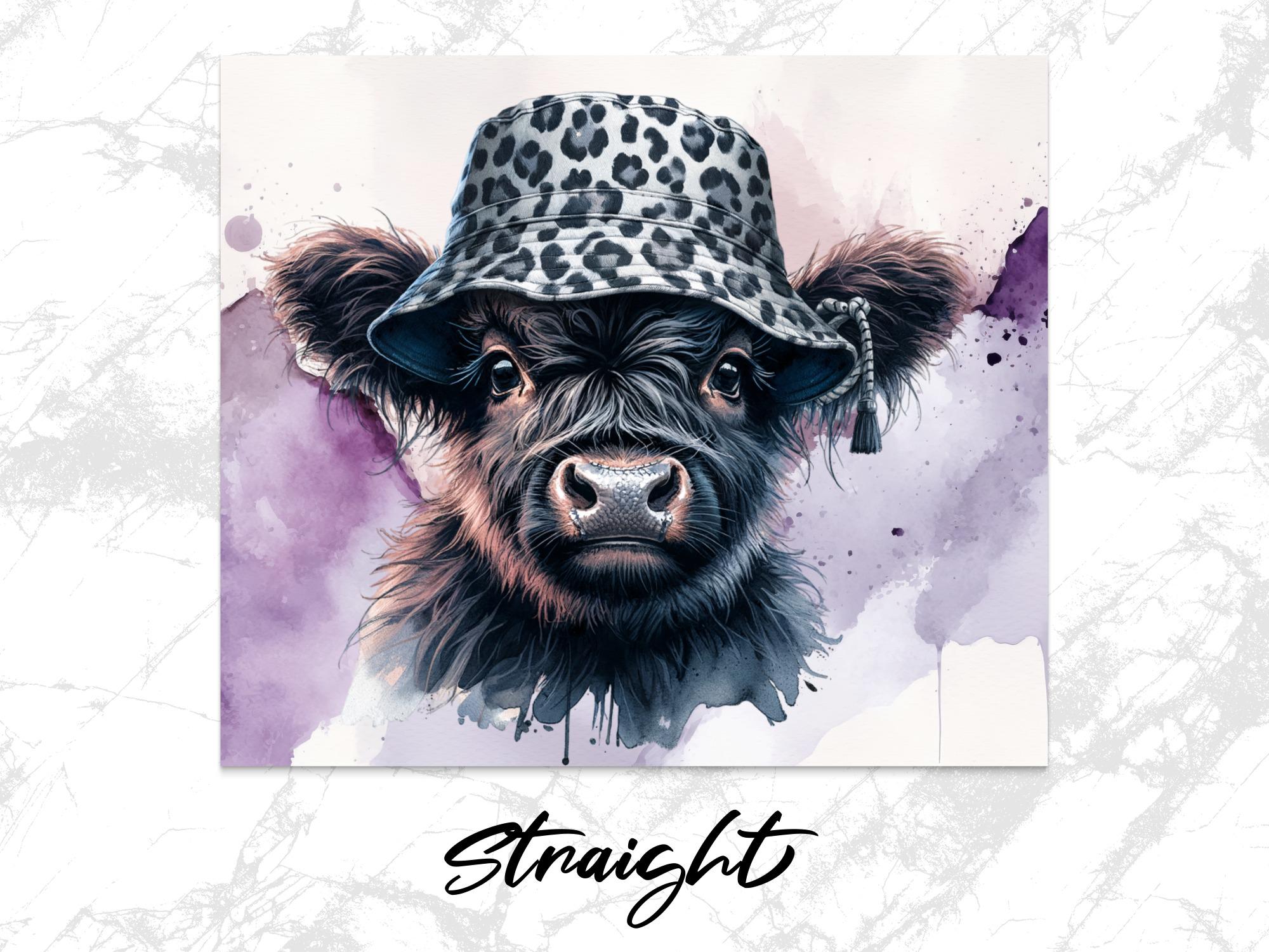 Highland Cow Tumbler Wrap: Leopard Bucket Hat Calf Design (Digital Download)
