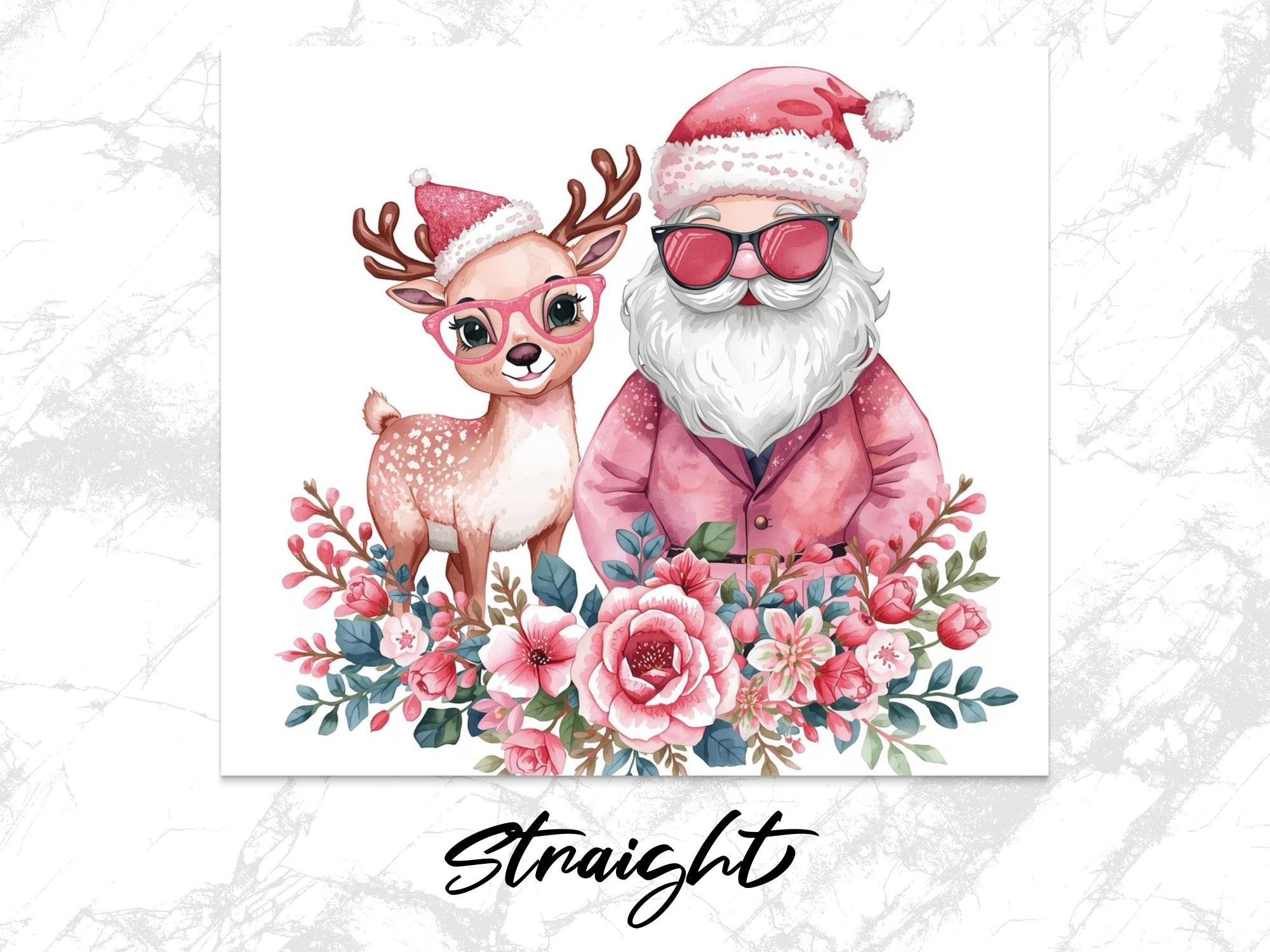 Retro Santa Reindeer Tumbler Wrap: Floral Christmas Sublimation (PNG)