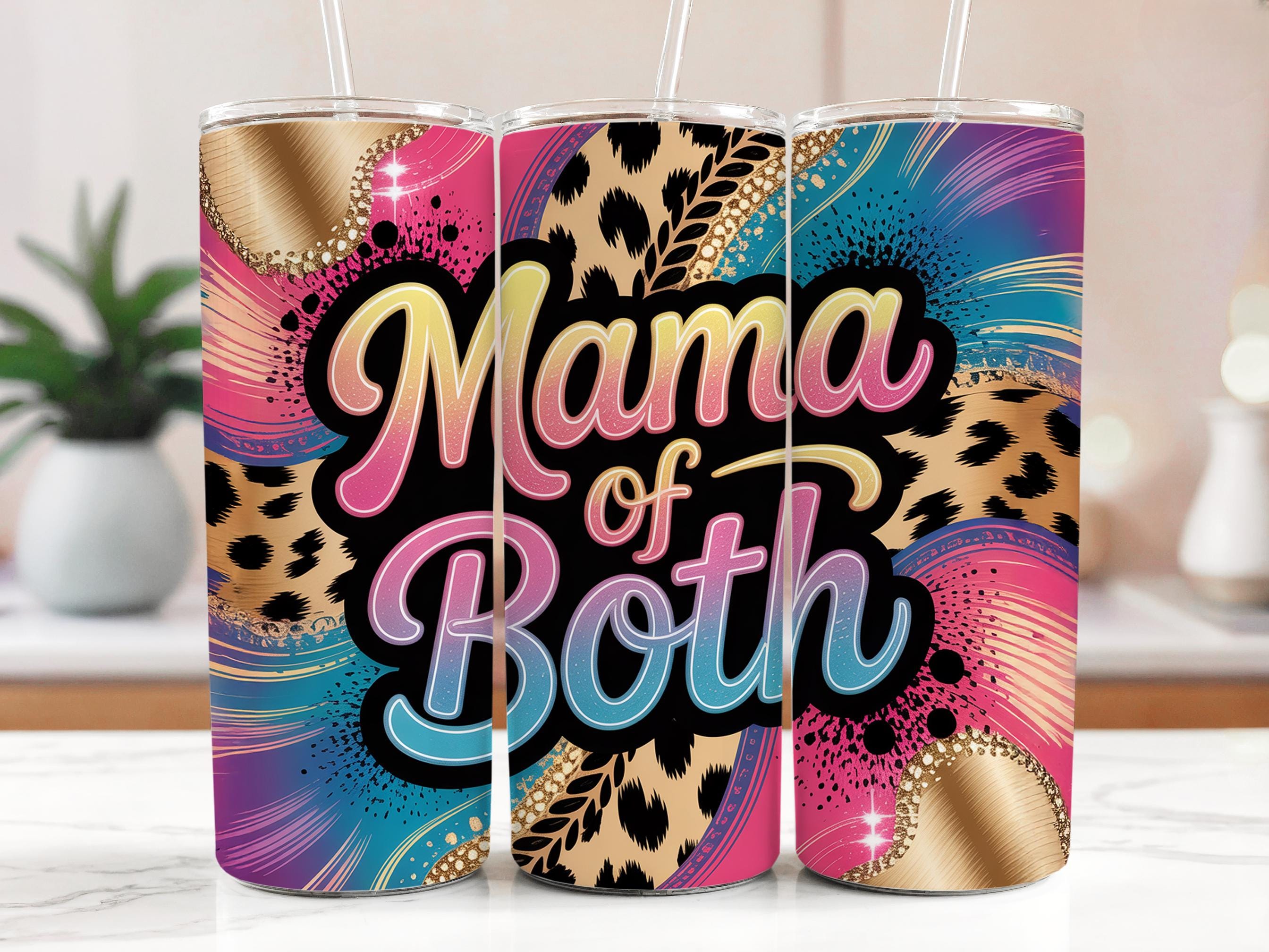 Mama of Both Tumbler Wrap: Cheetah Leopard Rainbow Sublimation (Digital Download)