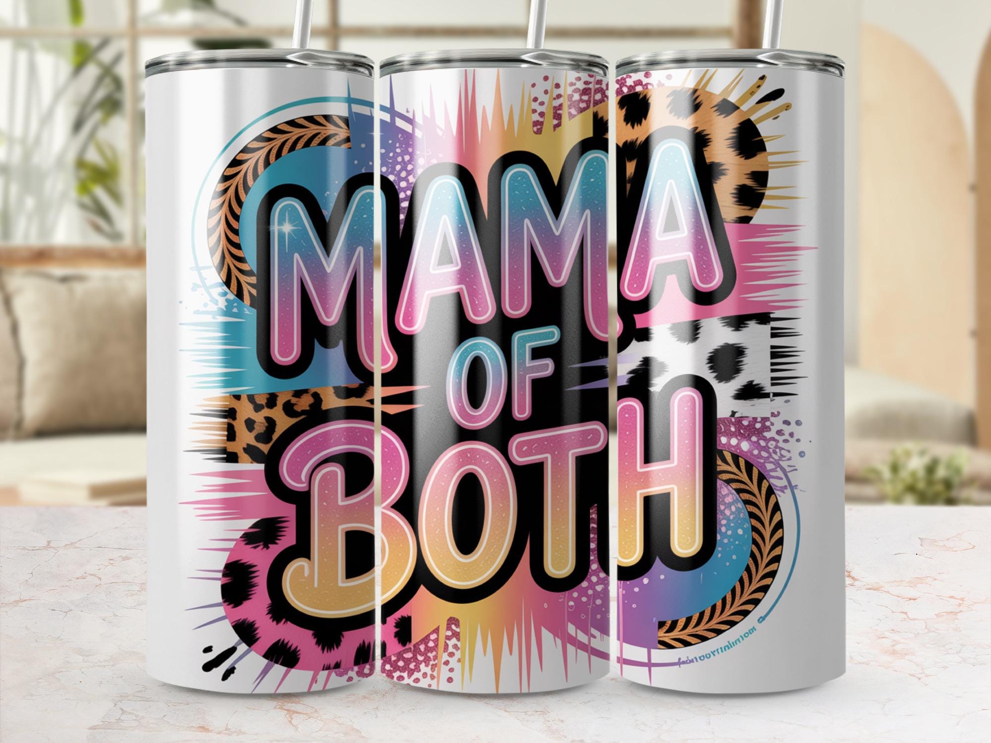 Mama Of Both Tumbler Wrap: Leopard Cheetah Mom Life Design (Digital Download)