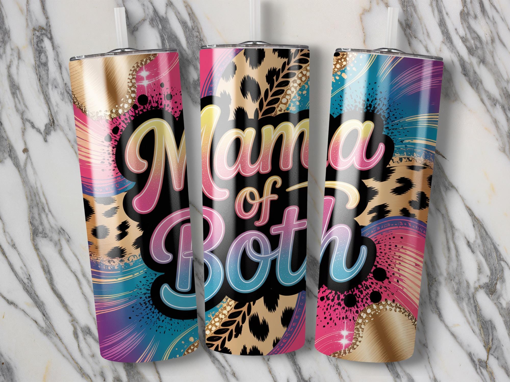 Mama of Both Tumbler Wrap: Cheetah Leopard Rainbow Sublimation (Digital Download)