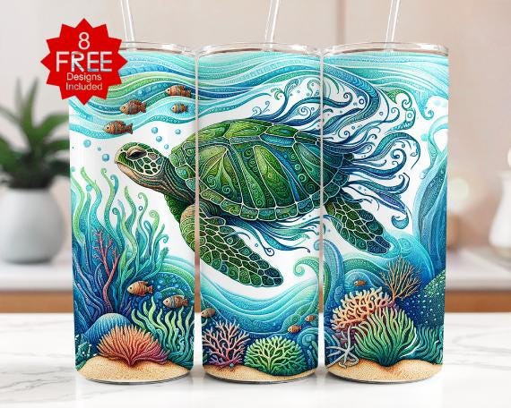 Sea Turtle Tumbler Wrap: Ocean Life Sublimation Design (Digital Download)