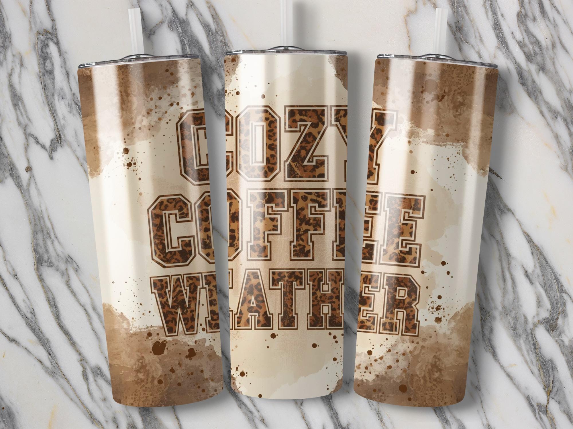 Cozy Coffee Leopard Print Tumbler Wrap - 20oz Skinny Tumbler PNG (Digital Download)
