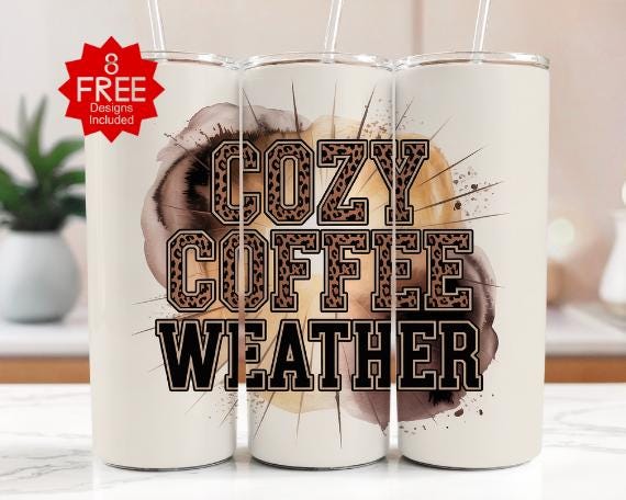 Leopard Print Coffee Weather Tumbler Wrap - 20oz Sublimation Design (Digital Download)