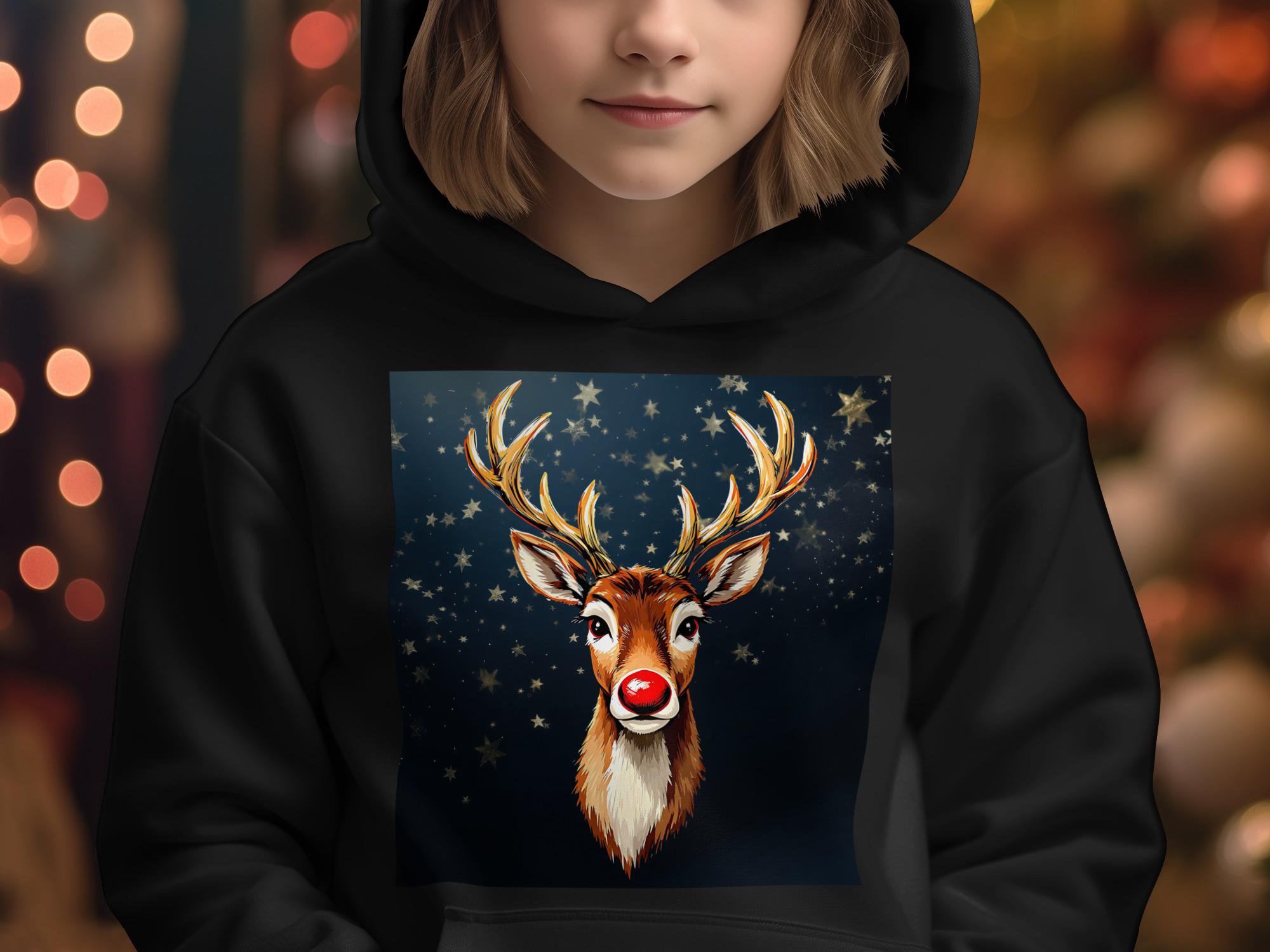 Red Nosed Reindeer Art Print: Christmas Starry Night Illustration (Digital Download)