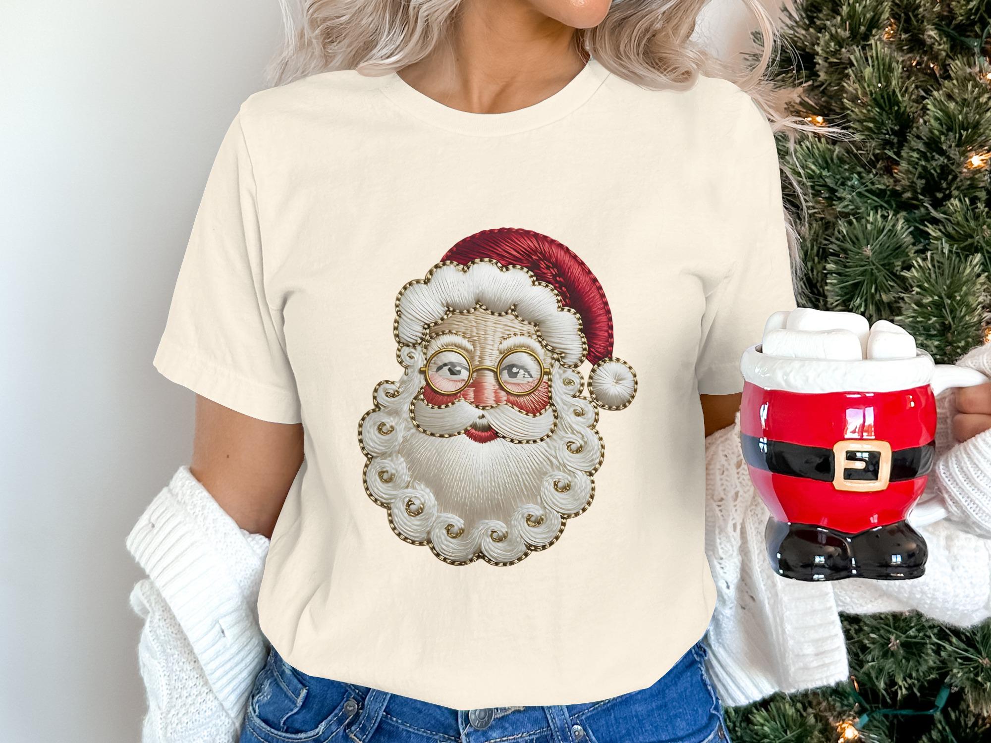 Embroidery Style Santa Claus Face - Christmas Digital Art (PNG)
