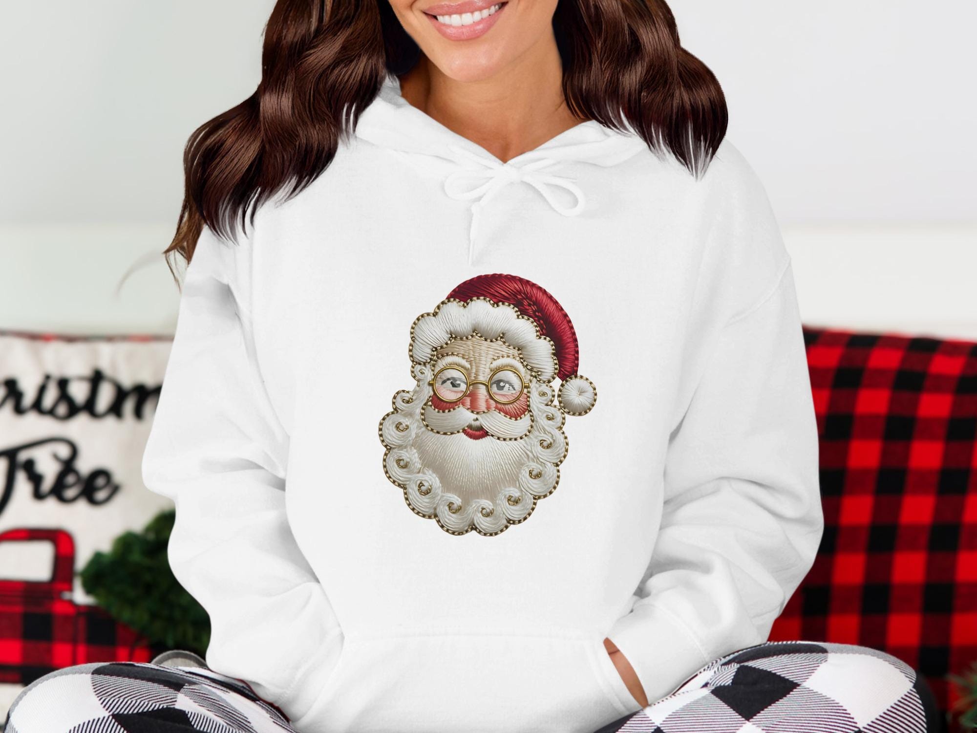 Embroidery Style Santa Claus Face - Christmas Digital Art (PNG)