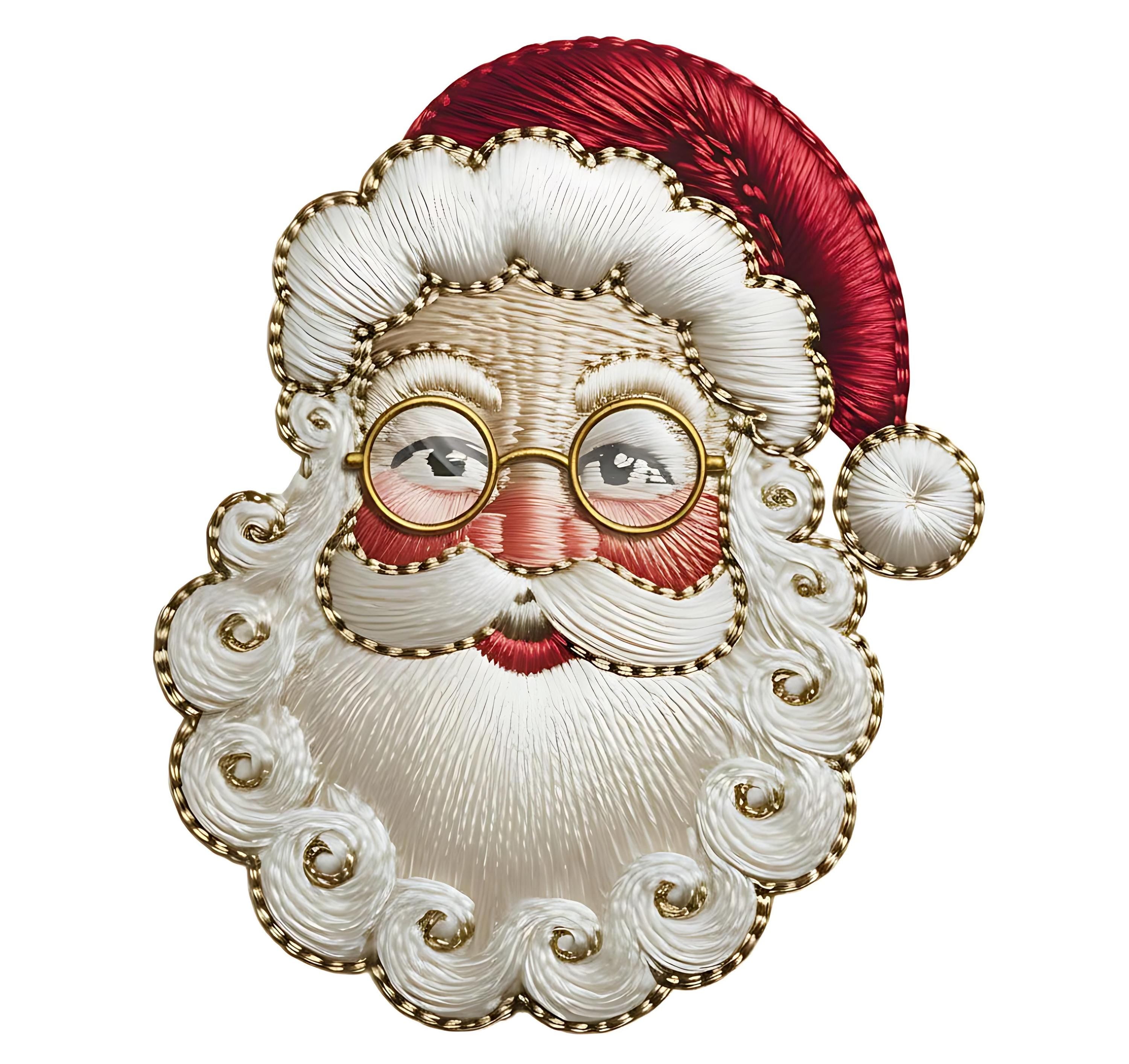 Embroidery Style Santa Claus Face - Christmas Digital Art (PNG)