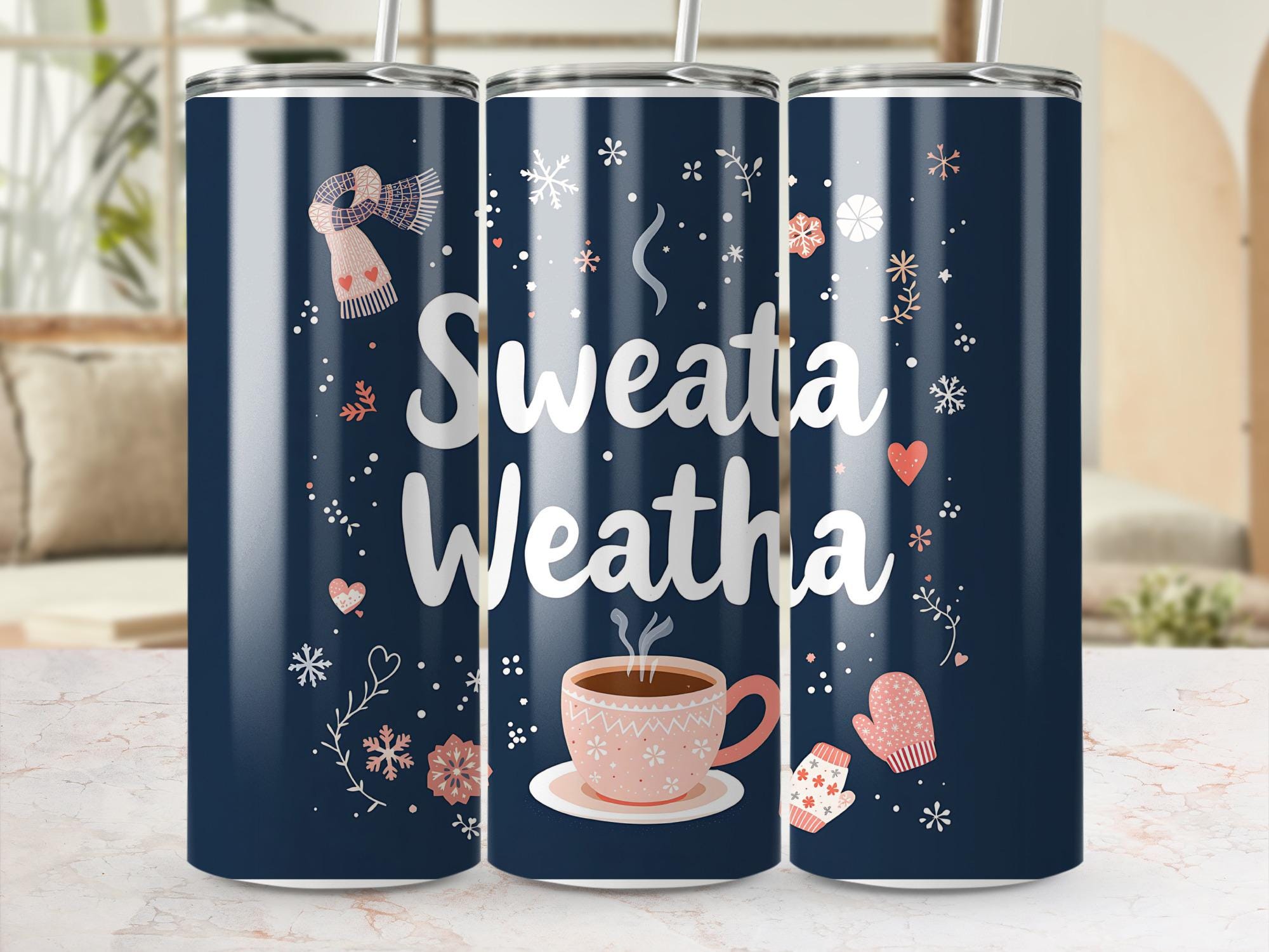 Sweata Weatha Tumbler Wrap: Cocoa & Snowflake Design (Digital Download)