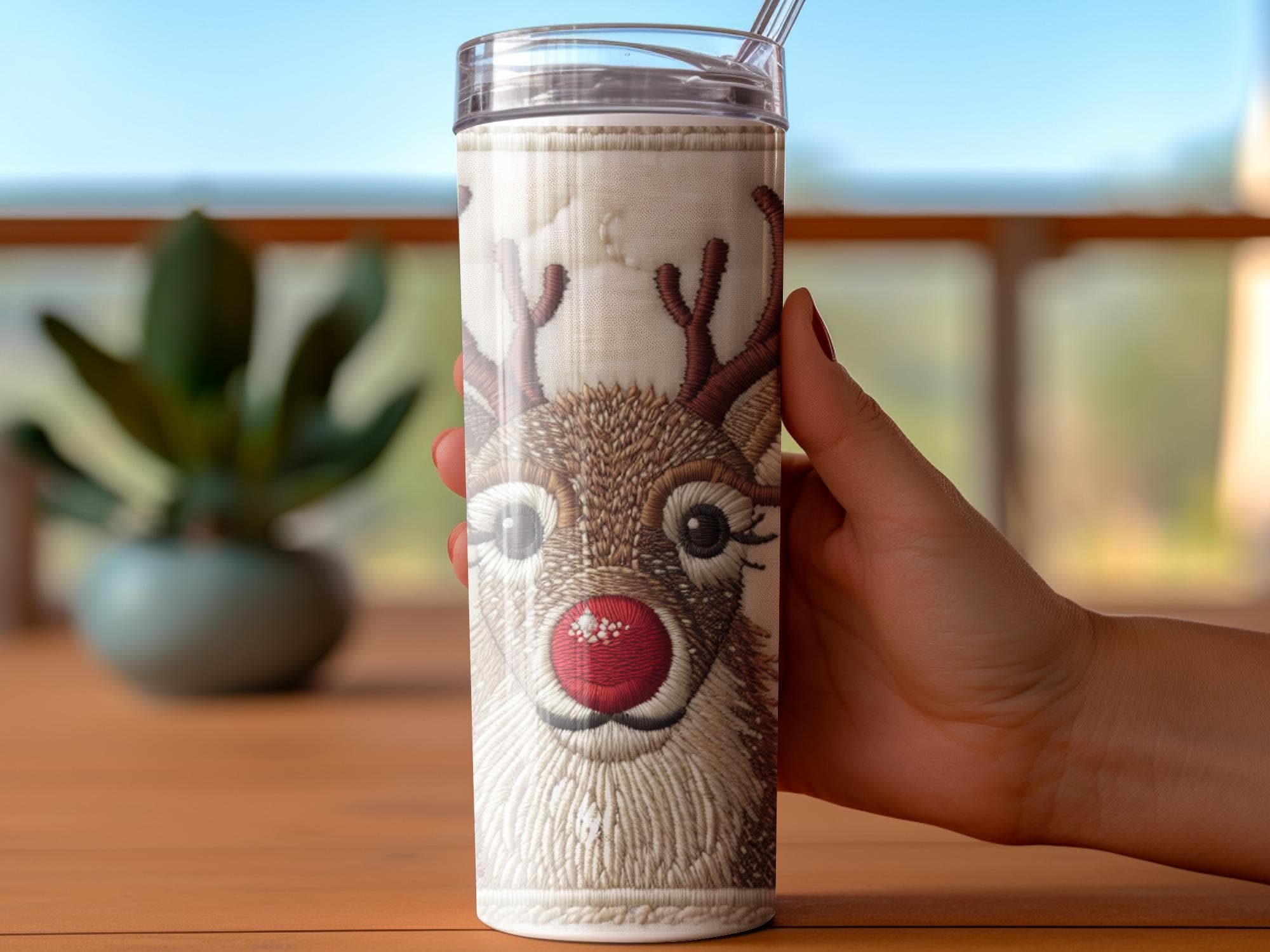 Rudolph Reindeer Tumbler Wrap: Christmas 20oz Skinny Tumbler PNG (Digital Download)
