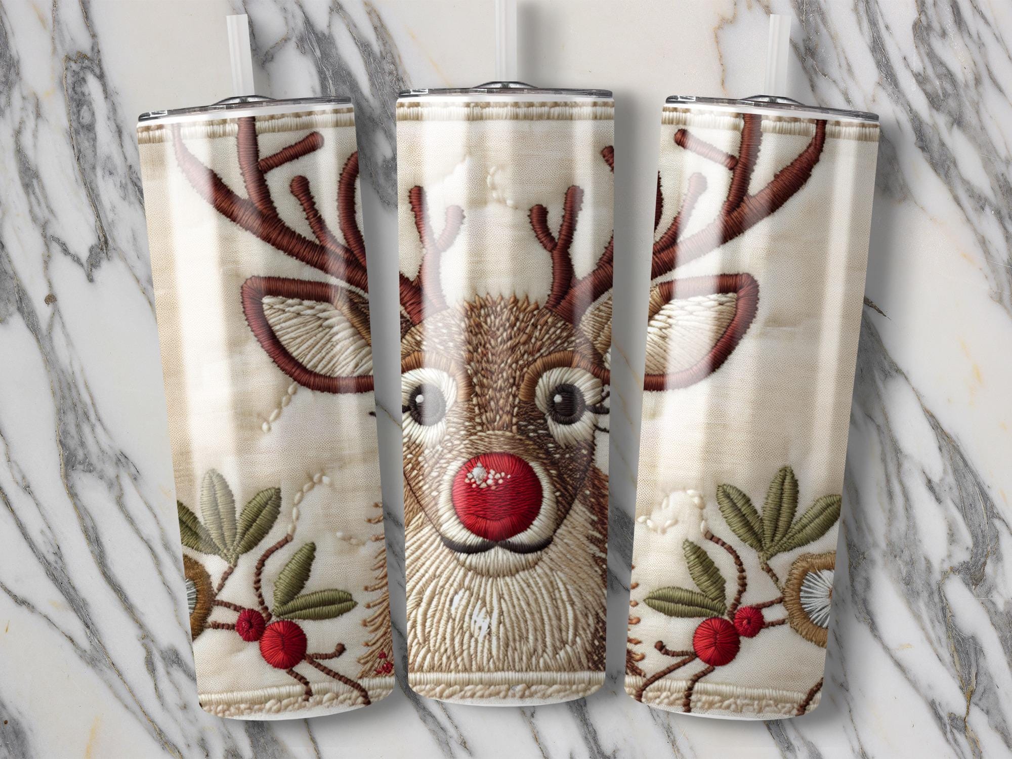 Rudolph Reindeer Tumbler Wrap: Christmas 20oz Skinny Tumbler PNG (Digital Download)