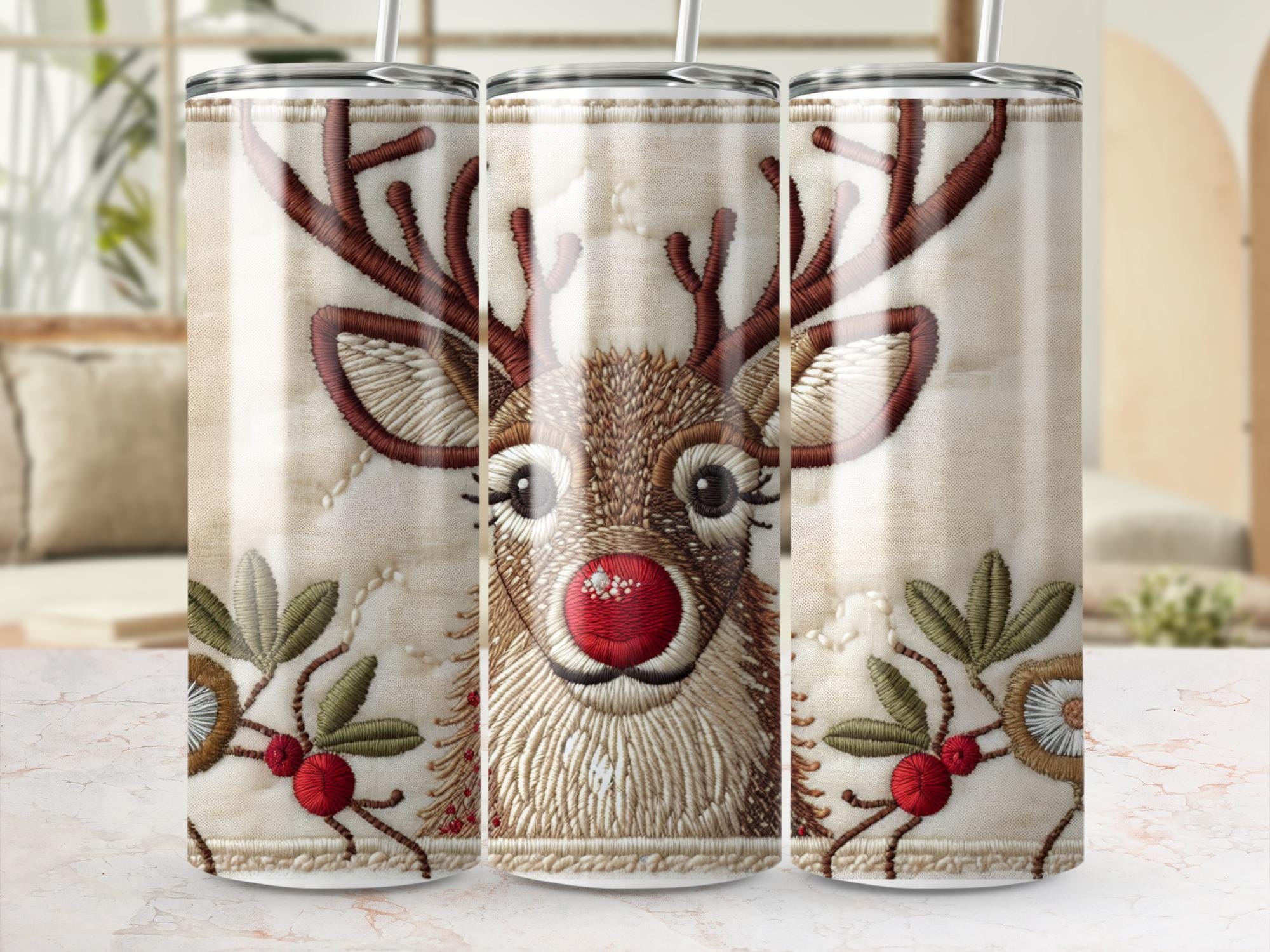 Rudolph Reindeer Tumbler Wrap: Christmas 20oz Skinny Tumbler PNG (Digital Download)