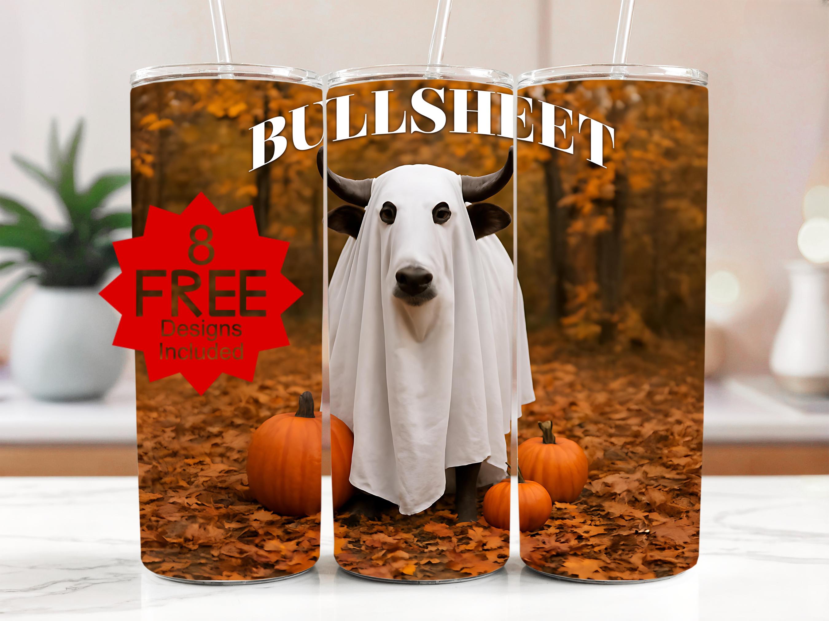 Cow Ghost BullSheet Tumbler Wrap: Funny Halloween Sublimation Design (Digital Download)