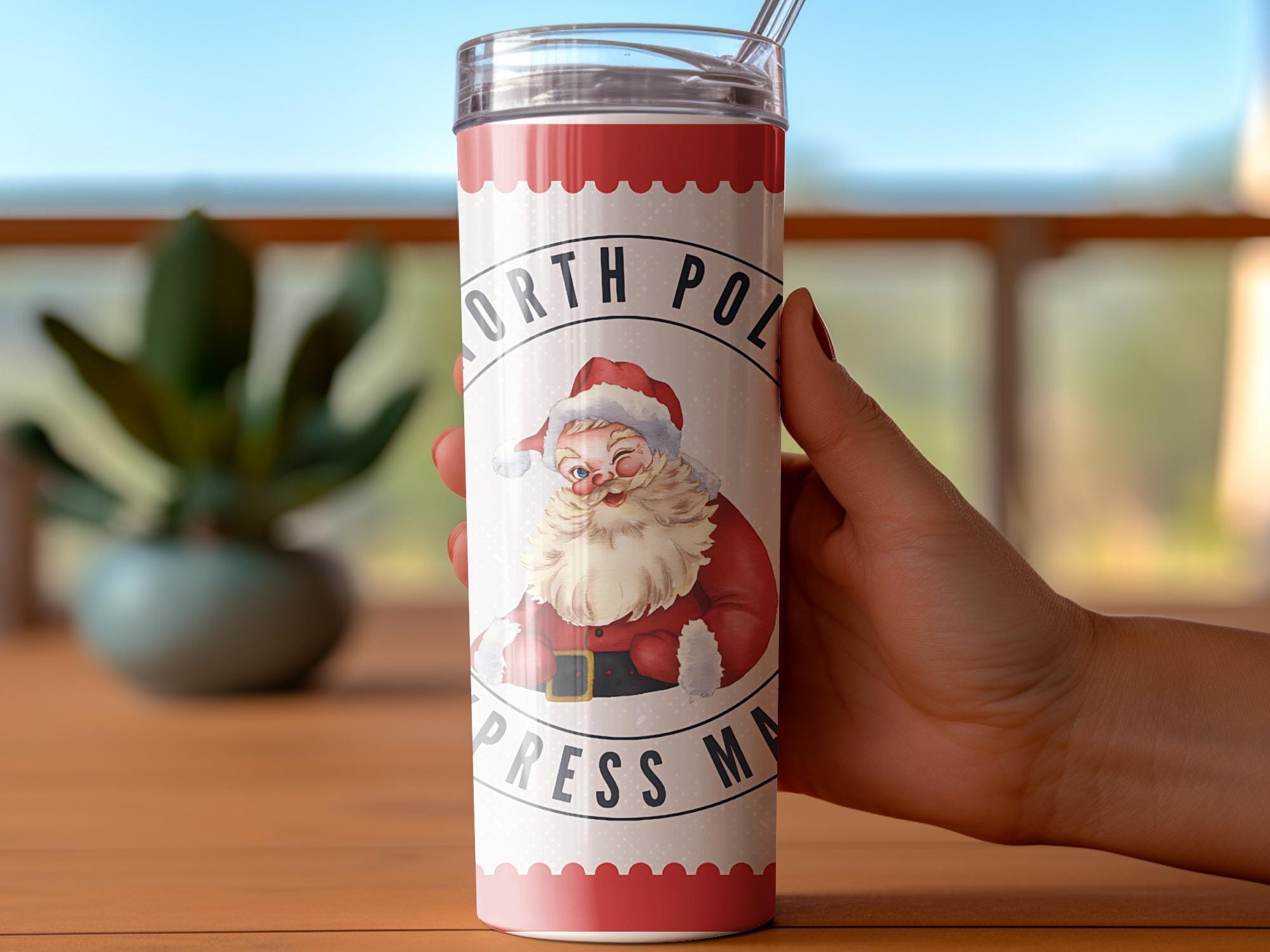 North Pole Express Santa Tumbler Wrap: 20oz Skinny Tumbler (Digital Download)