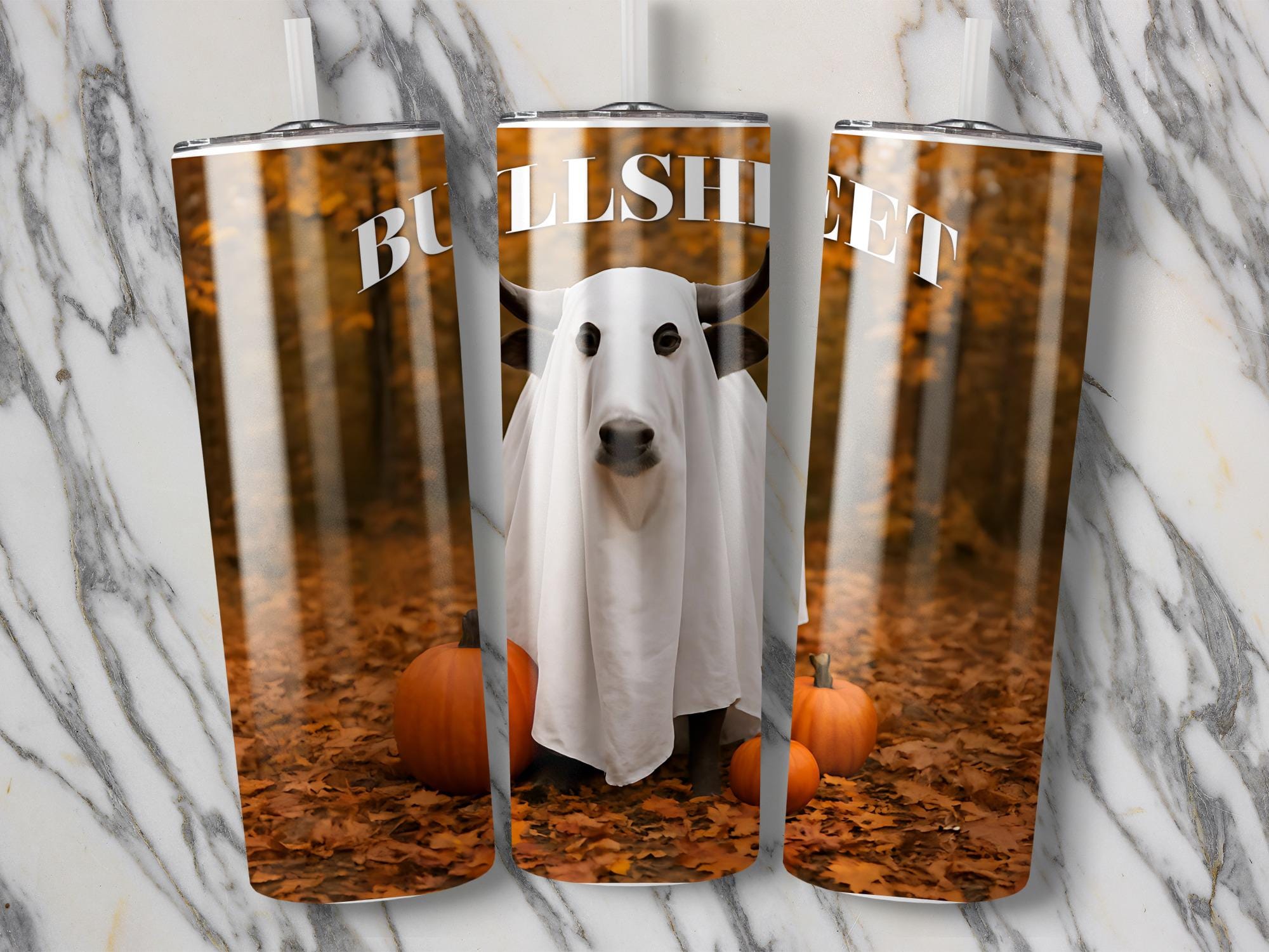 Cow Ghost BullSheet Tumbler Wrap: Funny Halloween Sublimation Design (Digital Download)