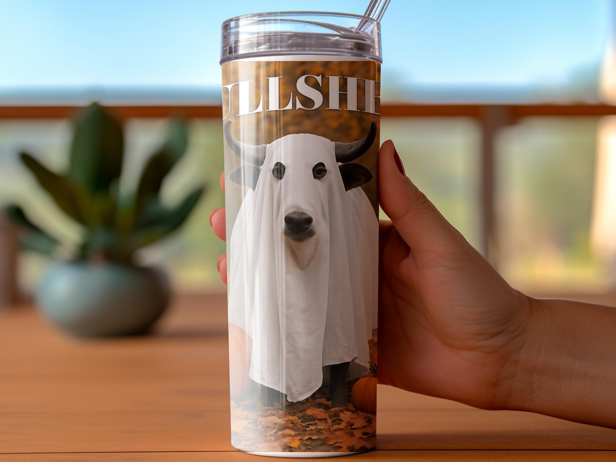 Cow Ghost BullSheet Tumbler Wrap: Funny Halloween Sublimation Design (Digital Download)