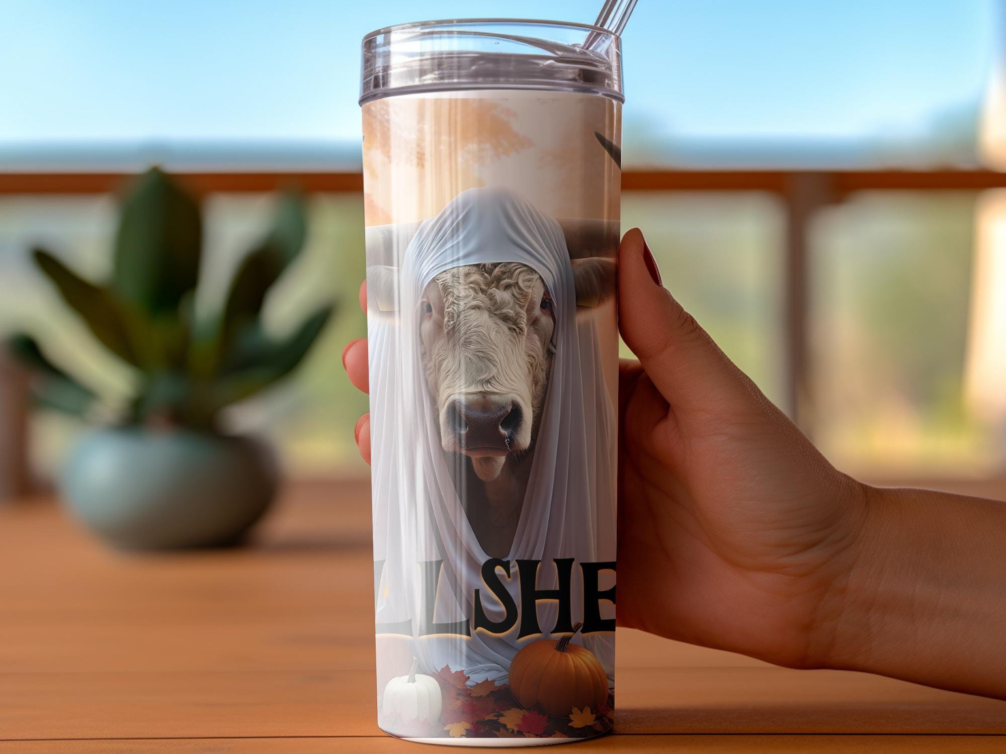 Funny Halloween Cow Tumbler Wrap: Ghost Costume, Fall Design (Digital Download)