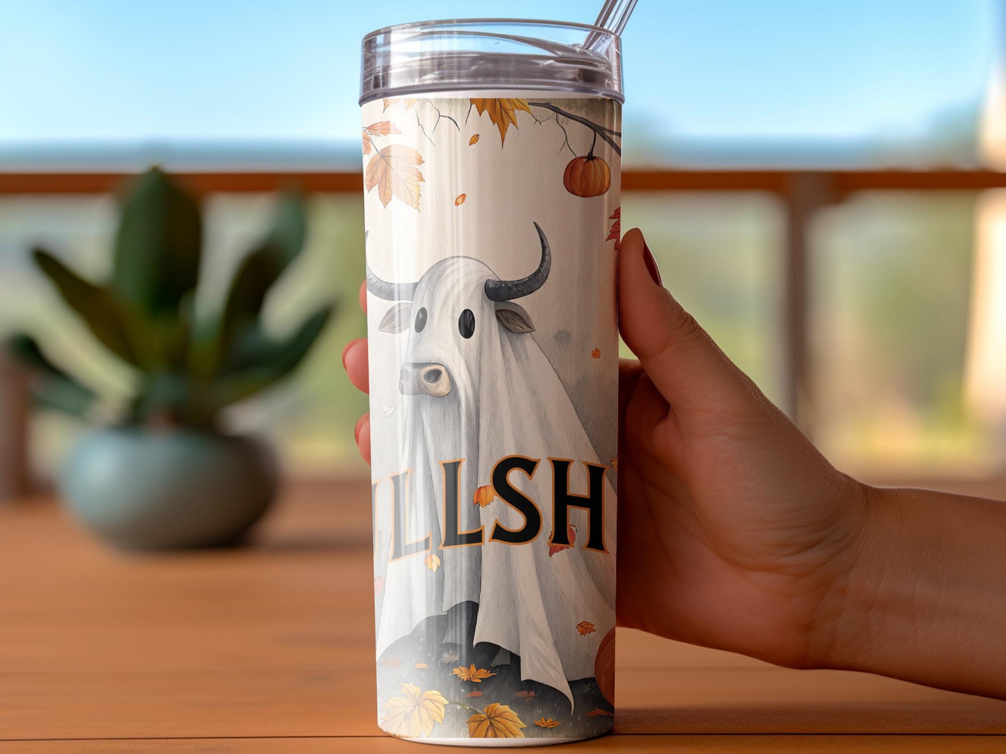 Ghost Cow Tumbler Wrap: Funny Halloween 20oz Skinny Tumbler Design (Digital Download)